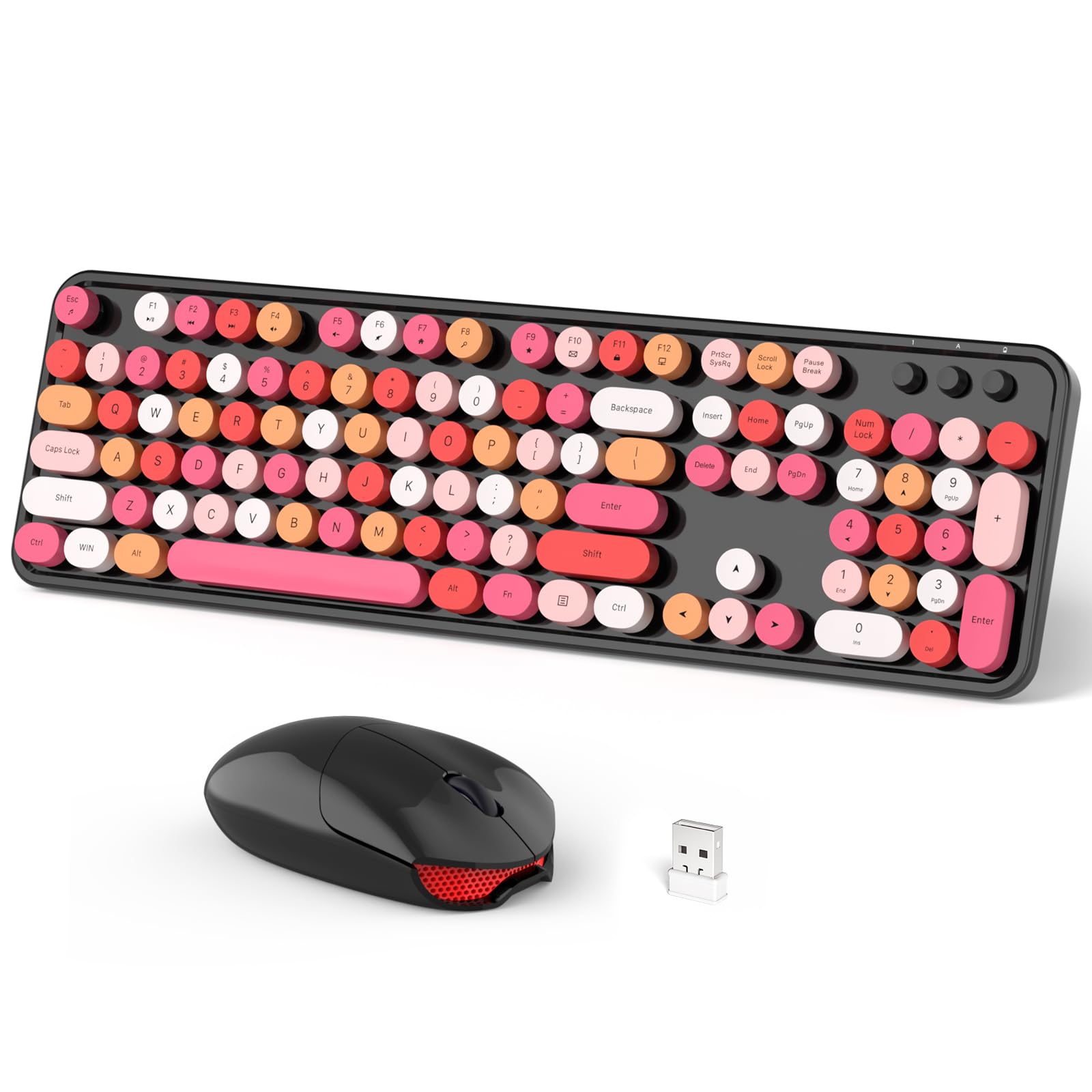 Dilter Wireless Keyboard And Mouse Combo, 104 Keys Full Sized 2.4 Ghz Round Keycap Typewriter Keyboards, Usb Receiver Plug And P