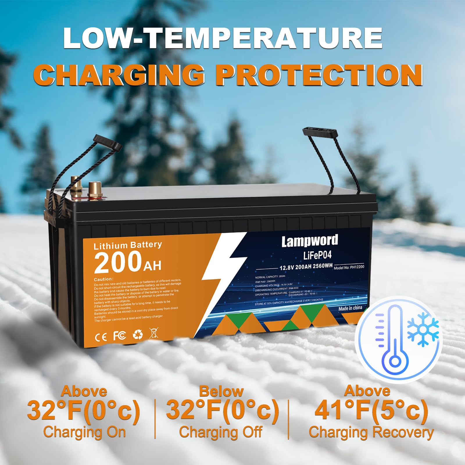Lampword 200Ah Lifepo4 Battery 4000+ Deep Cycle Lithium Battery 12V For Power Wheels 12V,Marine,Trolling Motor/Golf Cart/Solar A