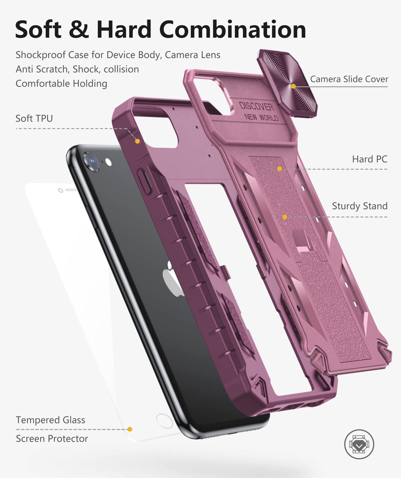 Soios For Iphone Se 2022 Phone Case: Iphone Se 2020 / 2Nd / 3Rd / 8/7 / 6S / 6 Case With Kickstand   Heavy Duty Military Grade D