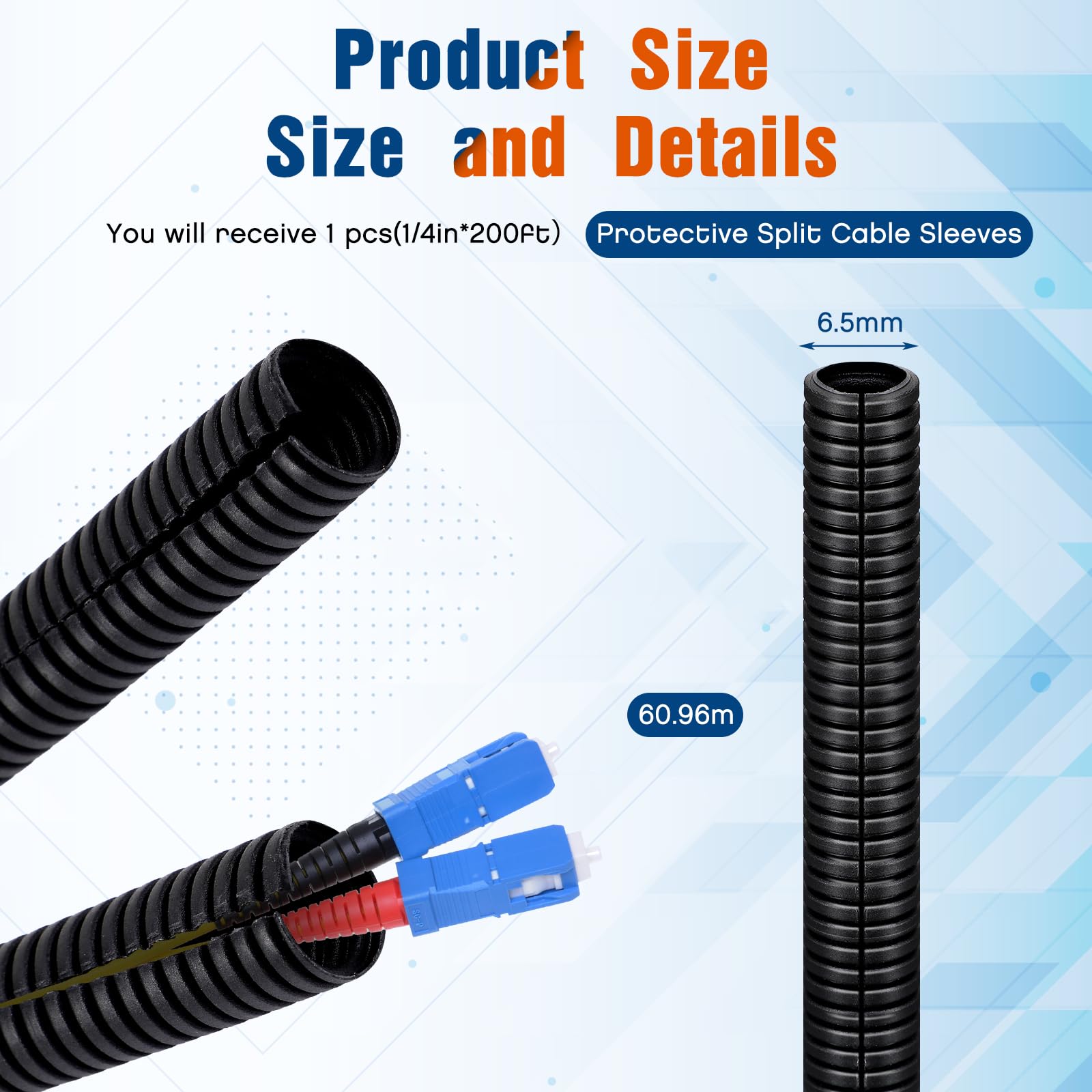 Sasylvia 1/4'' X 200 Ft Split Wire Loom Tubing Wire Conduit Bulk Flexible Electrical Wire Cover Protective Split Cable Sleeves