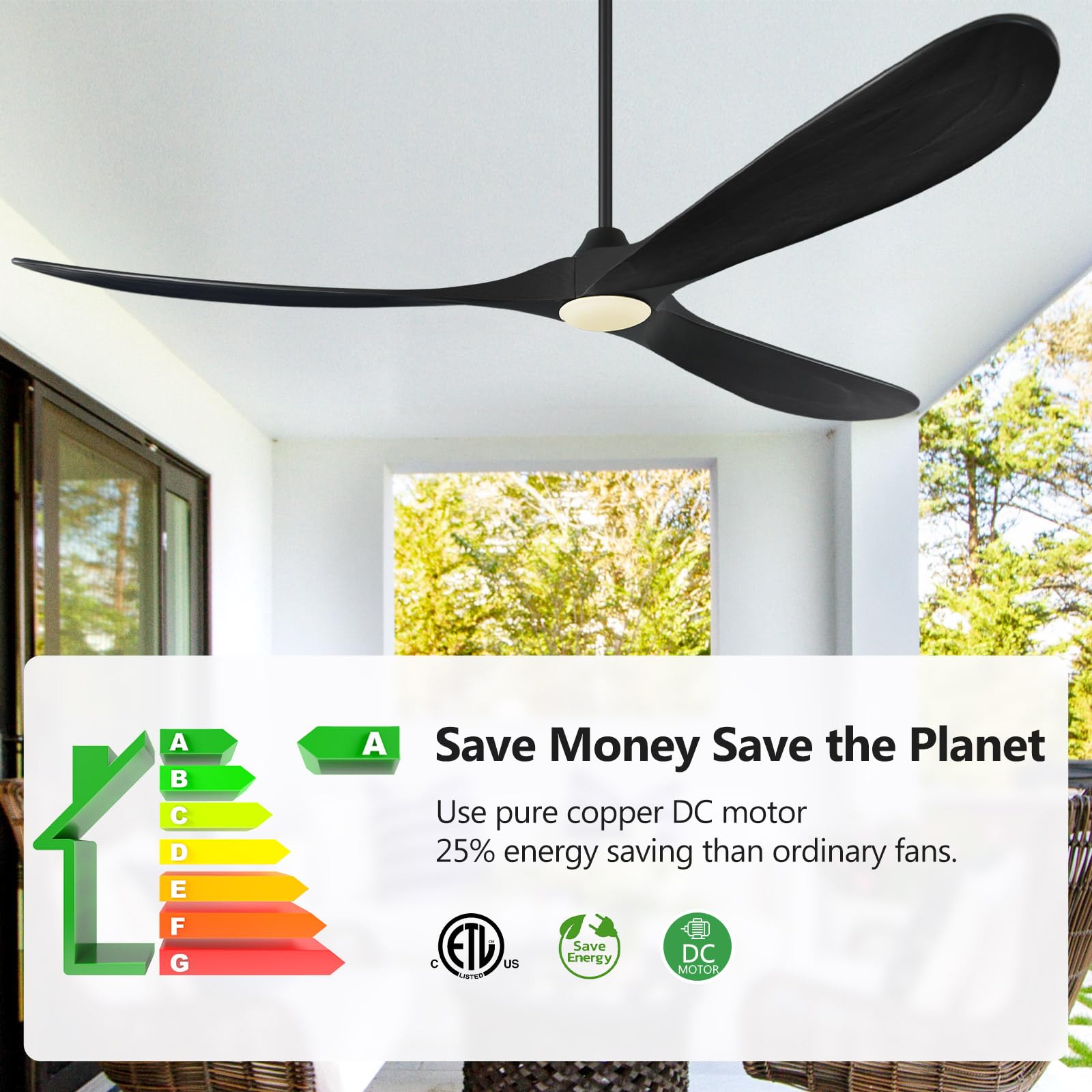 Abz Ceiling Fans With Lights   72 Inch Propeller Ceiling Fan With Remote Control, 3 Blades Walnut Solid Wood Ceiling Fan For Ind