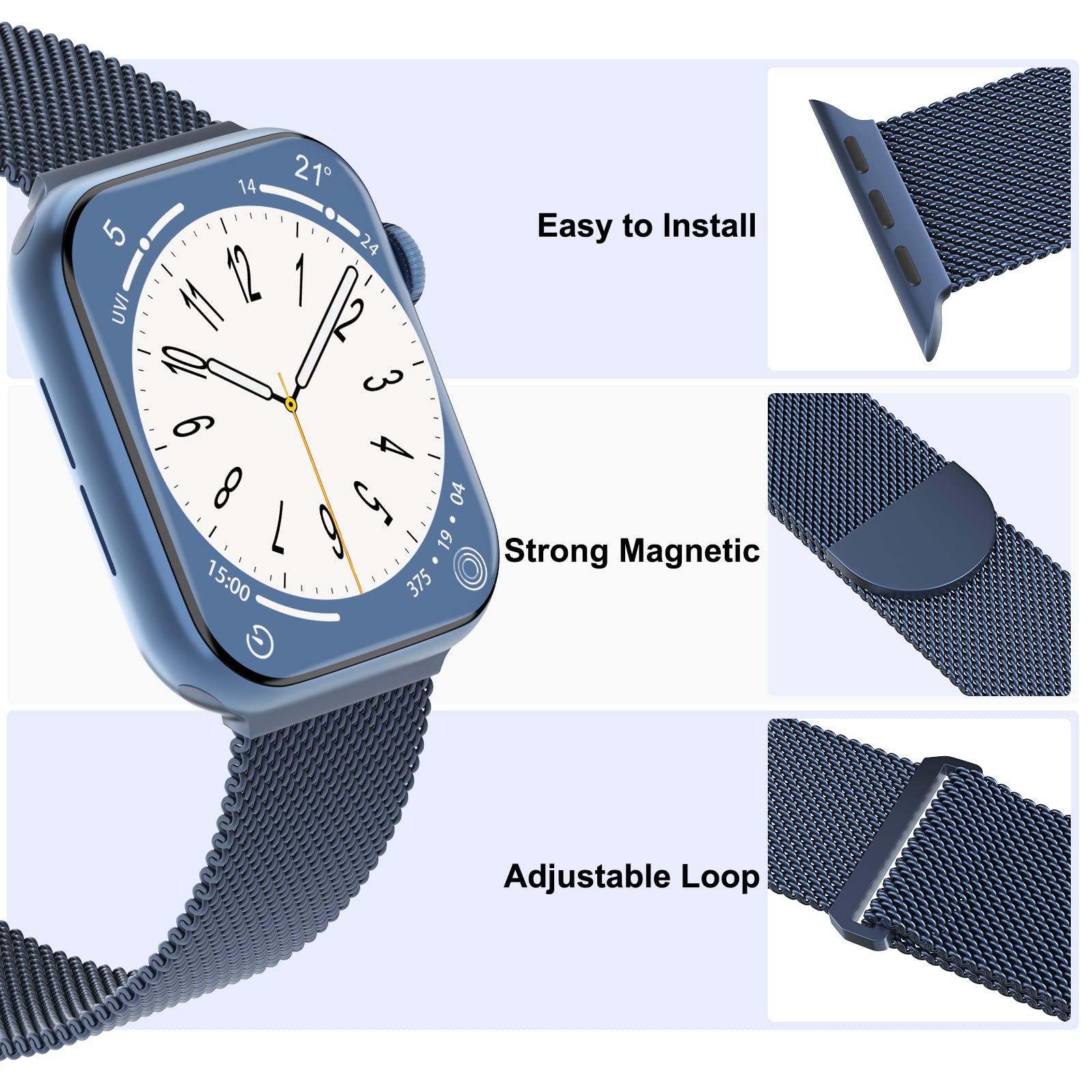 Steezrd 3 Pack Mesh Metal Apple Watch Bands, 38Mm 45Mm, Stainless Steel Magnetic Loop Band Replacement For Ultra 2 Iwatch Series