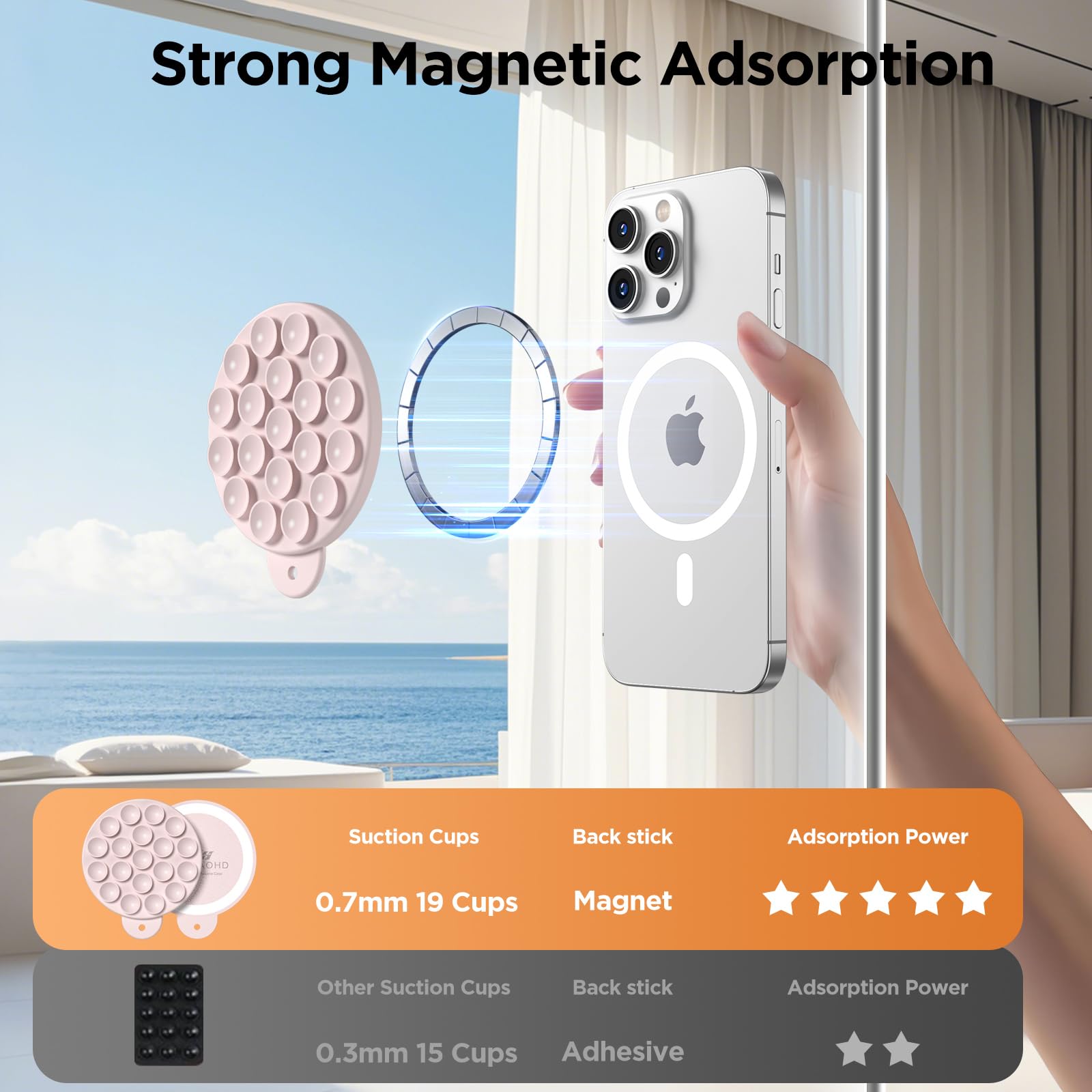 Hsaohd Magnetic Suction Cup Mount For Magsafe Case, Silicone Hands-Free Grip Holder For Iphone And Android, Mirror Shower Phone