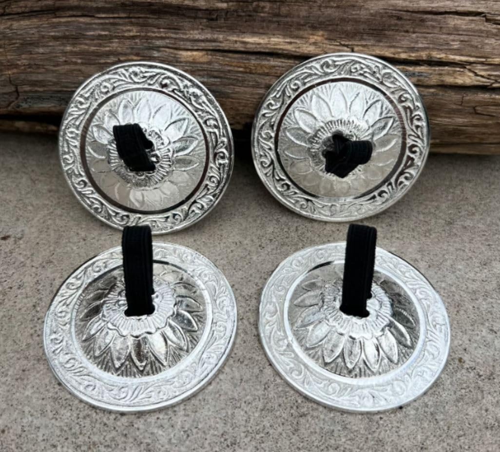 Dharmaobjects Belly Dancing Silver Lotus Pro Finger Cymbals Zills