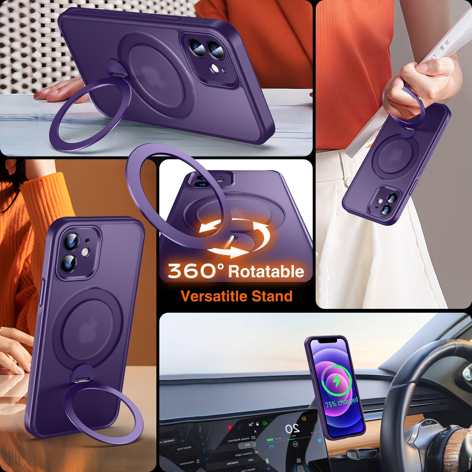 Chicfun 360 O-Ring Magstander For Iphone 12 Case, Iphone 12 Pro Case With Magnetic Stand Ring Holder [Compatible With Magsafe] [