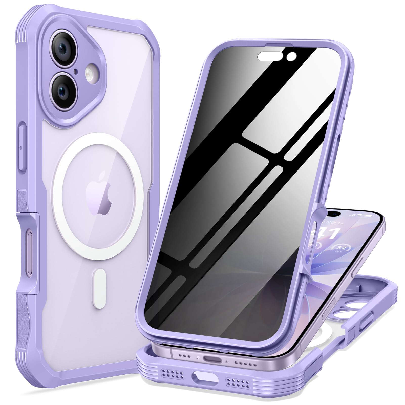 seacosmo for iPhone 17 Case, Full Body Bumper with Built-in Tempered Glass Privacy Screen Protector and Camera Lens Protection, 