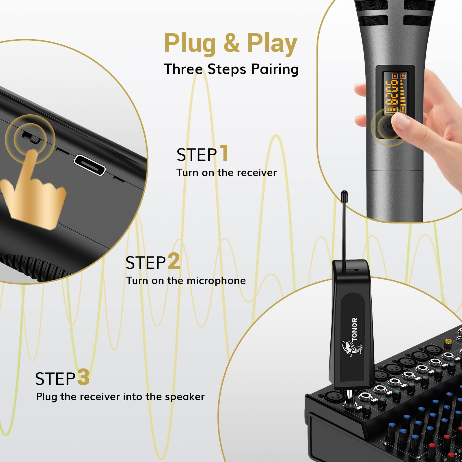Tonor Wireless Microphones, Uhf Dual Karaoke Microphone System, Microfonos Inalambricos With Rechargeable Receiver, Cordless Dyn
