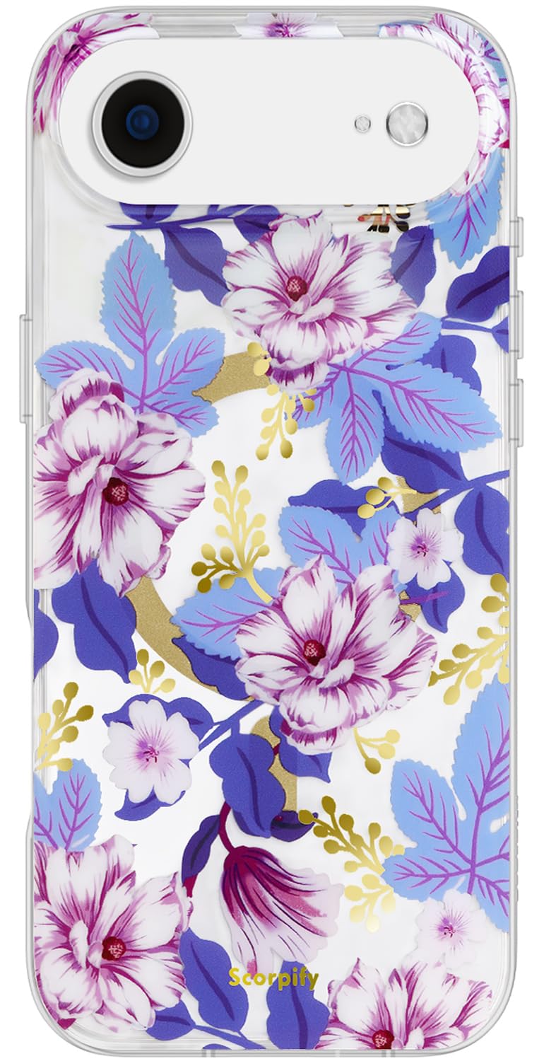SCORPIFY for iPhone 17 Air Case [Compatible with MagSafe] with Purple Hibiscus Floral Design, Cute Clear Flower Magnetic Phone C
