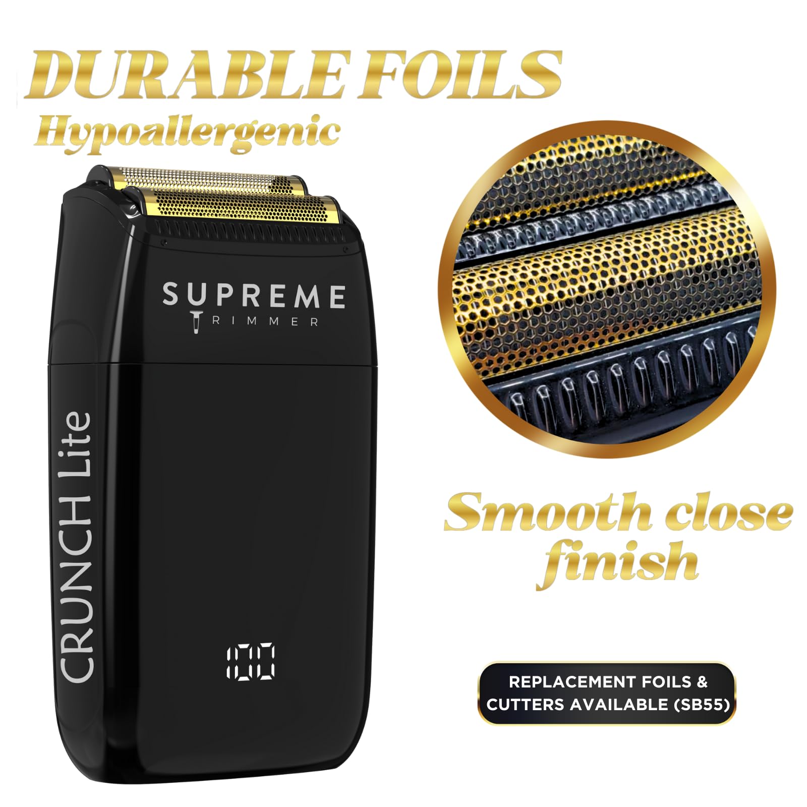 Supreme Trimmer Crunch Lite Foil Shaver For Men (60 Minute Runtime) Men'S Electric Razor For Bald Head, Stubble |Stf600 Black