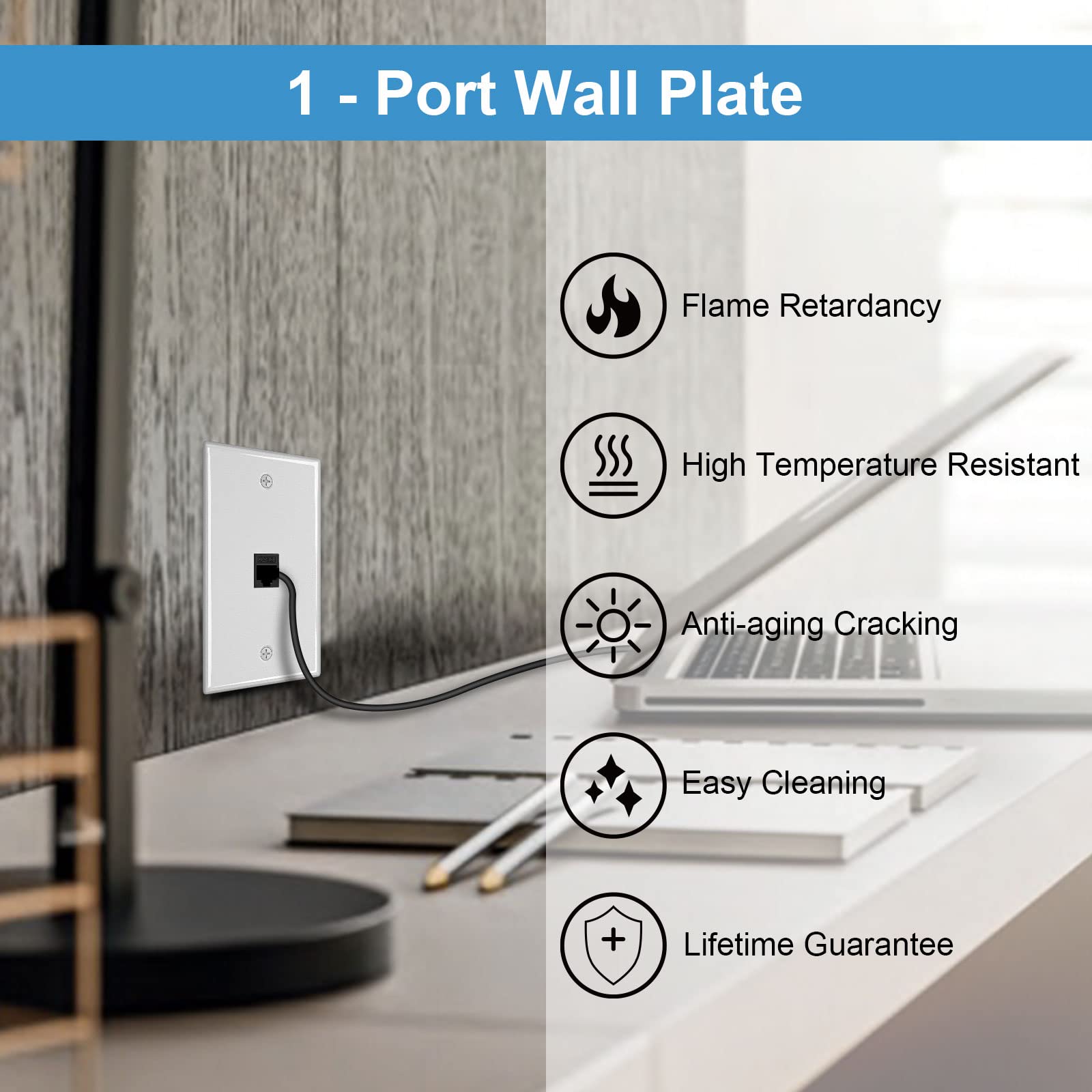 Iwillink 1 Port Keystone Jack Wall Plate 10 Pack, Low Profile Ethernet Wall Plate Single Gang Wall Plates For Keystone Jack, Whi