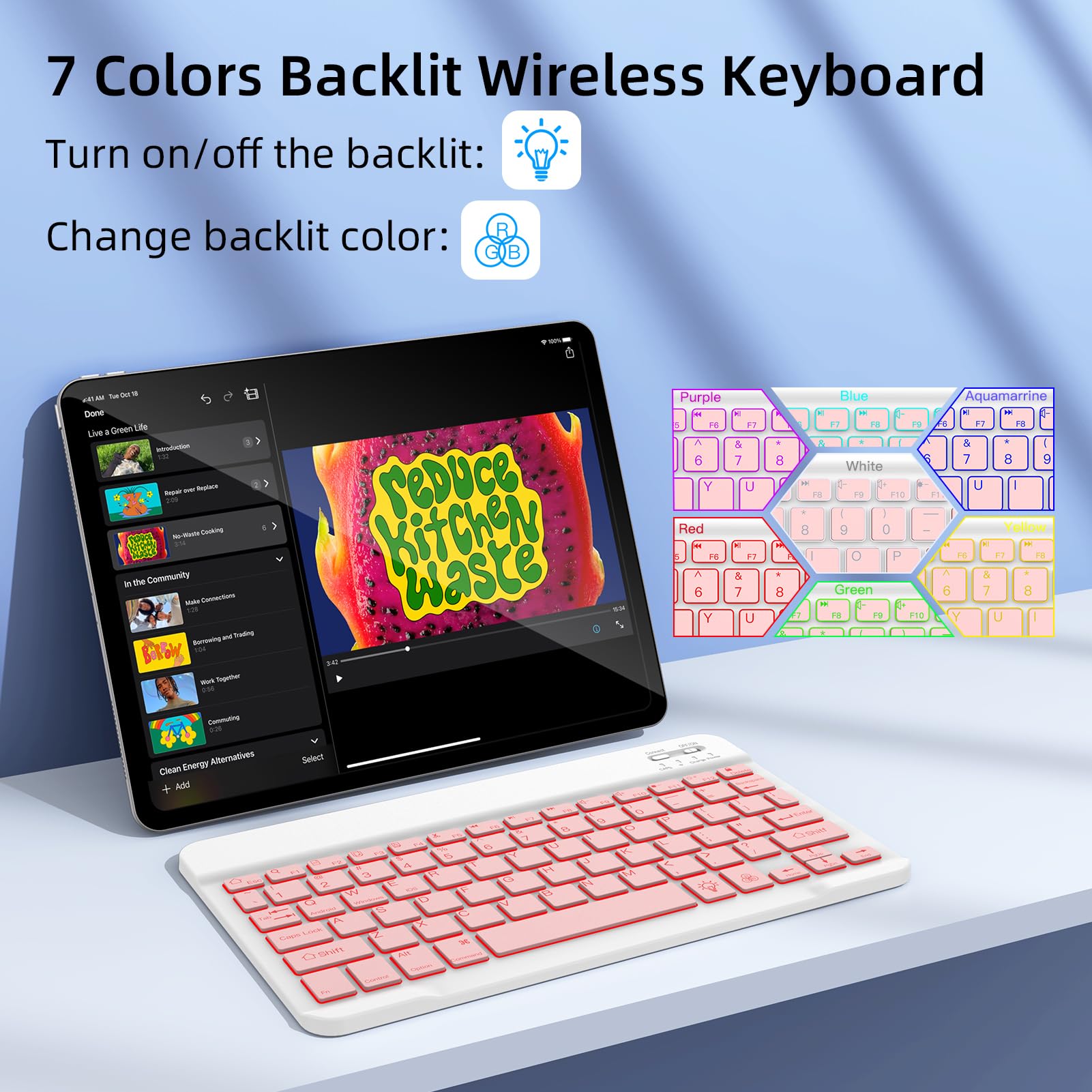 Xiwmix Ultra Slim Wireless Bluetooth Keyboard 7 Colors Backlit Universal Rechargeable Portable Keyboard For Ipad Pro/Air/Mini/Ip