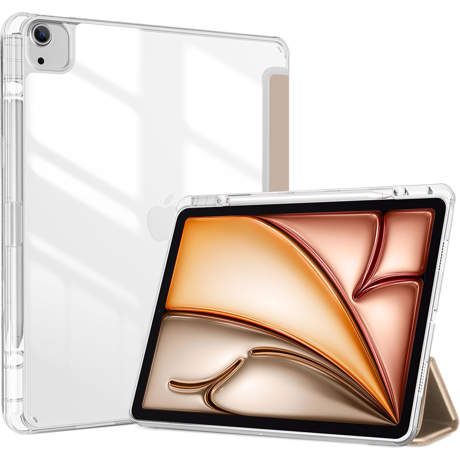 Procase For Ipad Air 13 Inch Case M3 2025/M2 2024 With Pencil Holder, Hybrid Smart Cover Ipad 13 Air M3 M2 Case With Clear Transparent Back, Supports Touch Id, Auto Wake/Sleep  Starlight