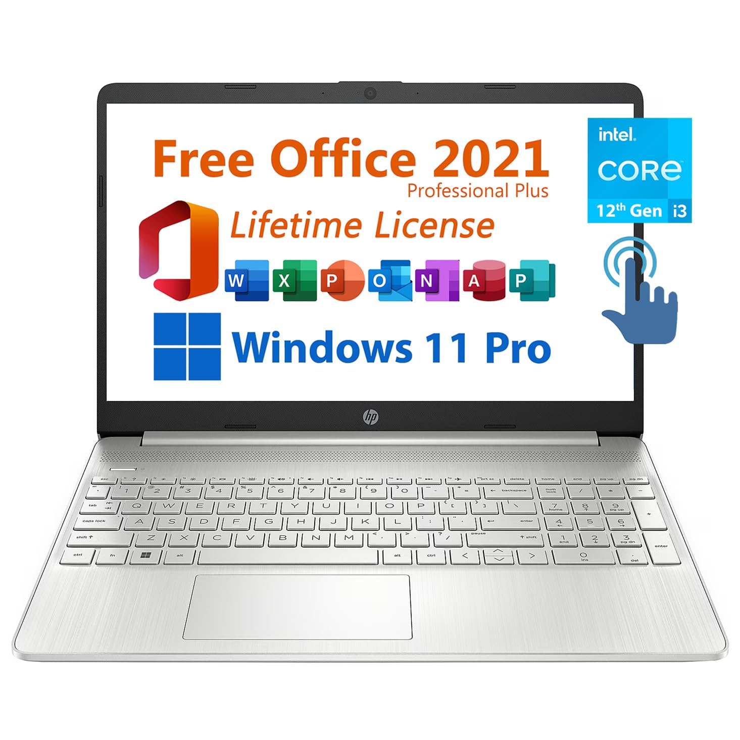 Hp 15.6'' Business Laptop, Free Microsoft Office 2021 With Lifetime License, Hd Touchscreen Display, Intel 6 Core I3 1215U 4.4 G