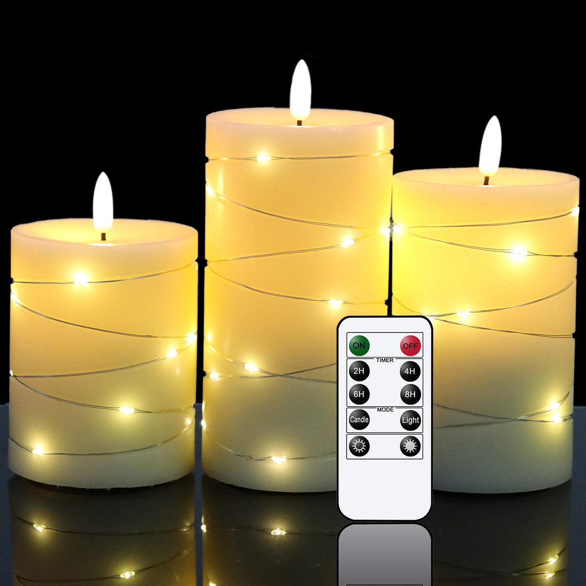 Dromance Flameless Flickering Candles String Light With Remote Timer Set Of 3 Battery Operated Led Pillar Candles Real Wax 3D Wi