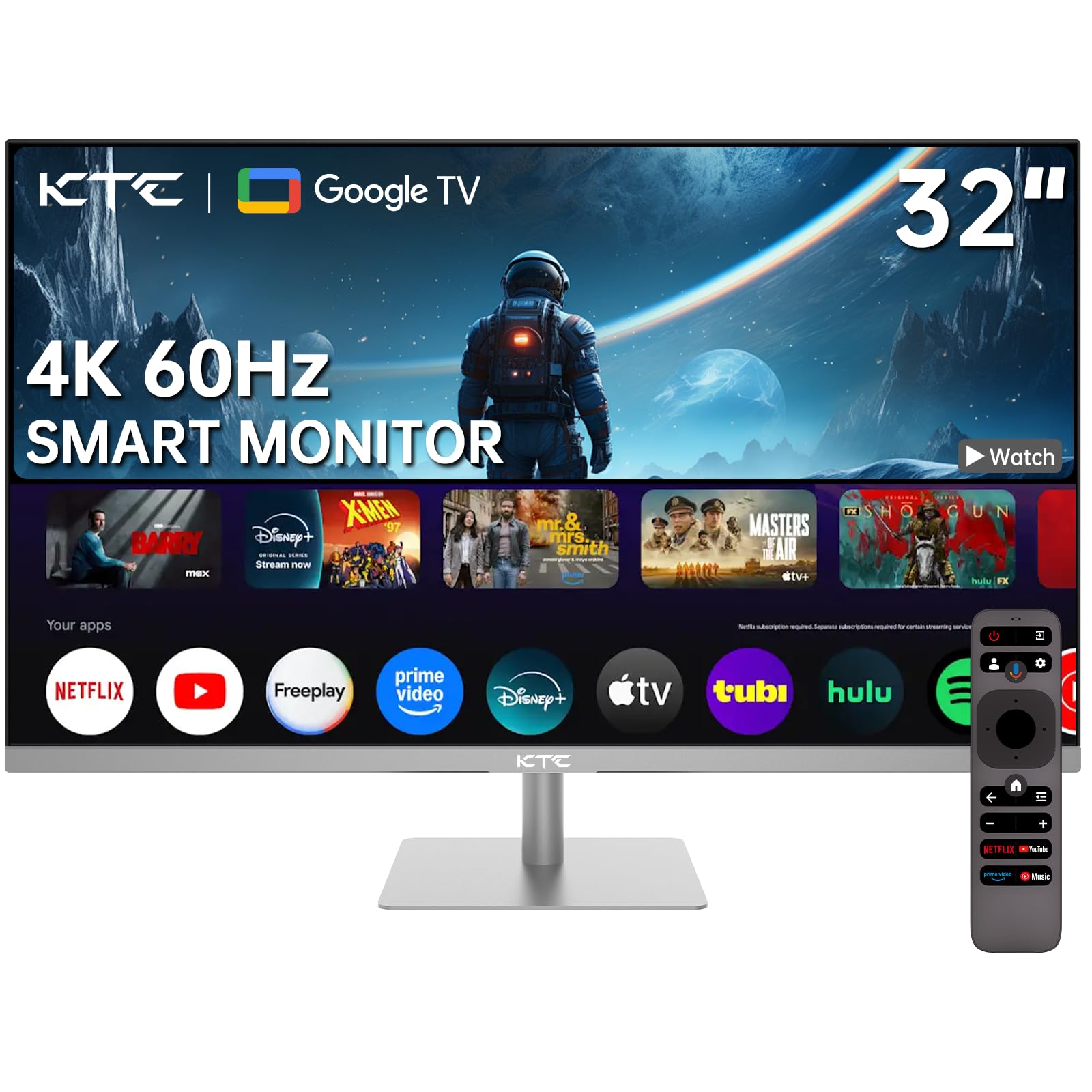 KTC 32 Inch 4K Smart Monitor with Google TV System UHD 3440x2560P Hey Google Voice Remote Netflix Licensed Dolby Audio HDR KVM T