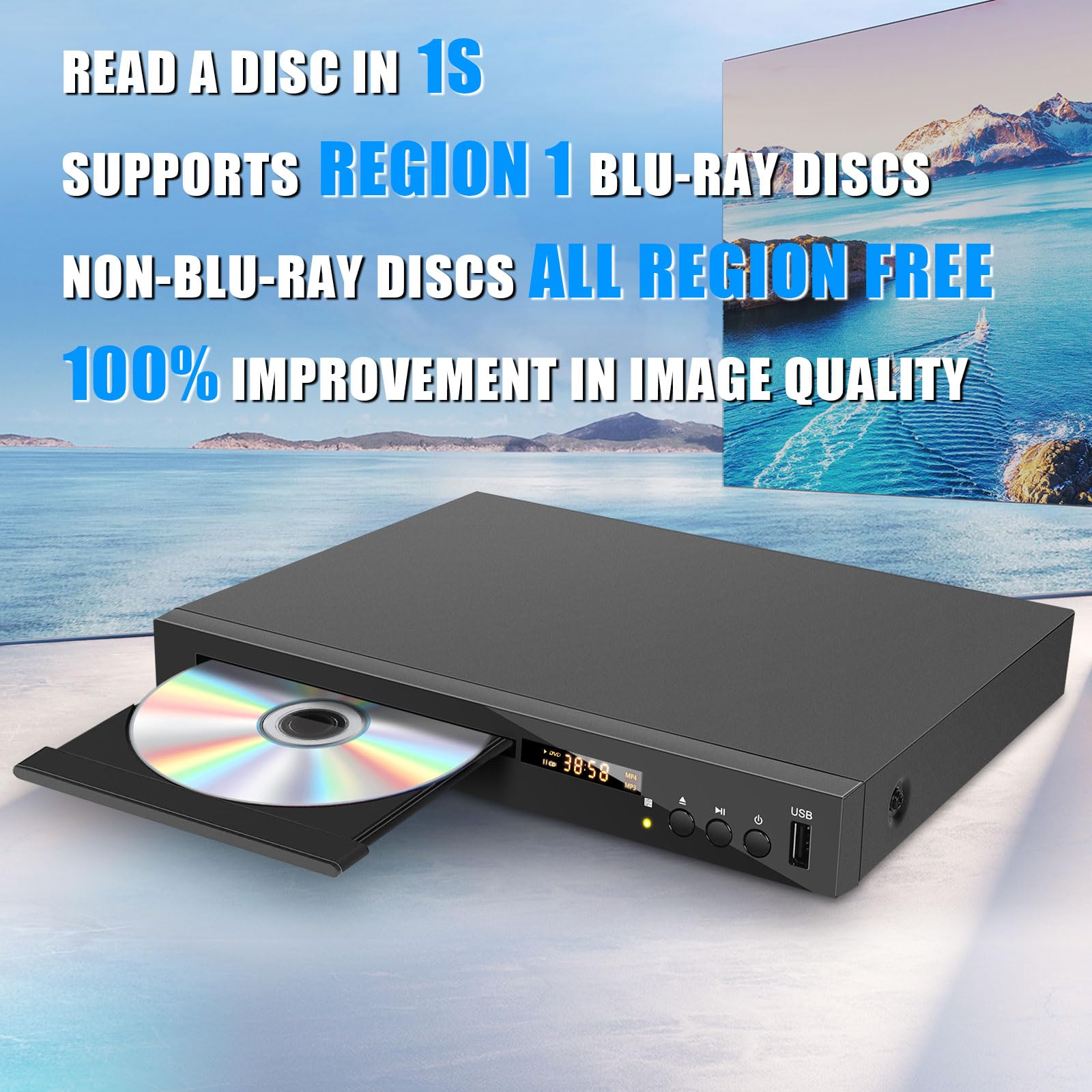 Jovell Hd Blu Ray Dvd Player, Region A/1, 1080P, Multi Format, Hdmi/Av/Coaxial Output, Usb, Dolby Sound, Includes Hdmi Cable, Re