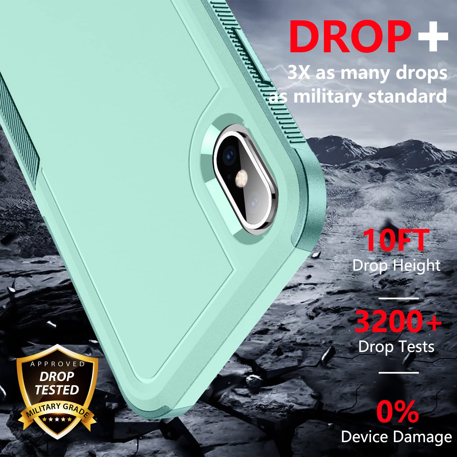 Spidercase For Iphone Xs Max Case, [10 Ft Military Grade Drop Protection] [2 Pcs Tempered Glass Screen Protector] Shockproof Air