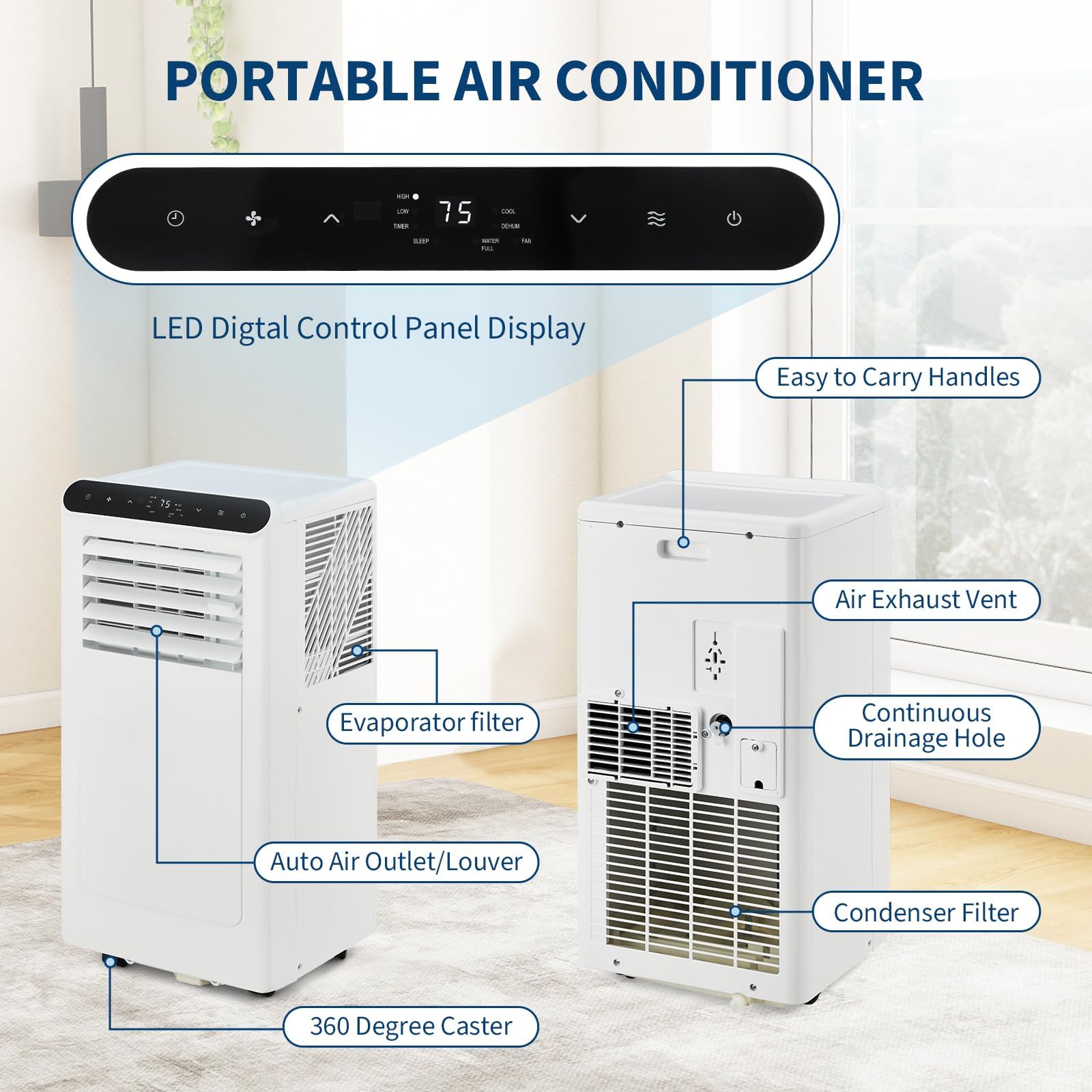 8,000 Btu Portable Air Conditioners, 3-In-1 Portable Ac Unit Cools Up To 350 Sq.Ft, Quiet Air Conditioner With Fast Cooling/Ener