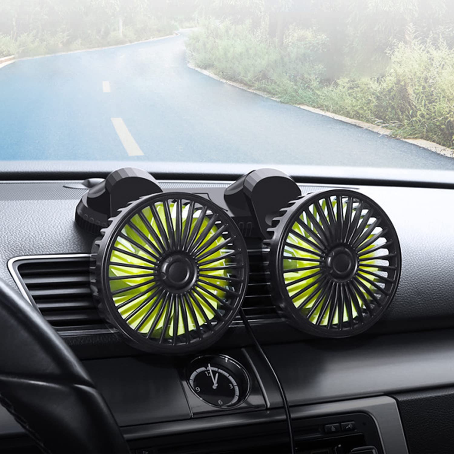 Car Cooling Fan,360� Adjustable Dual Head Cooling Air Fan Brushless Motor Low Noise Automobile Vehicle Fan Micro Usb For Car/Suv/Rv/Truck/Boat Use (Without Coloured Light)