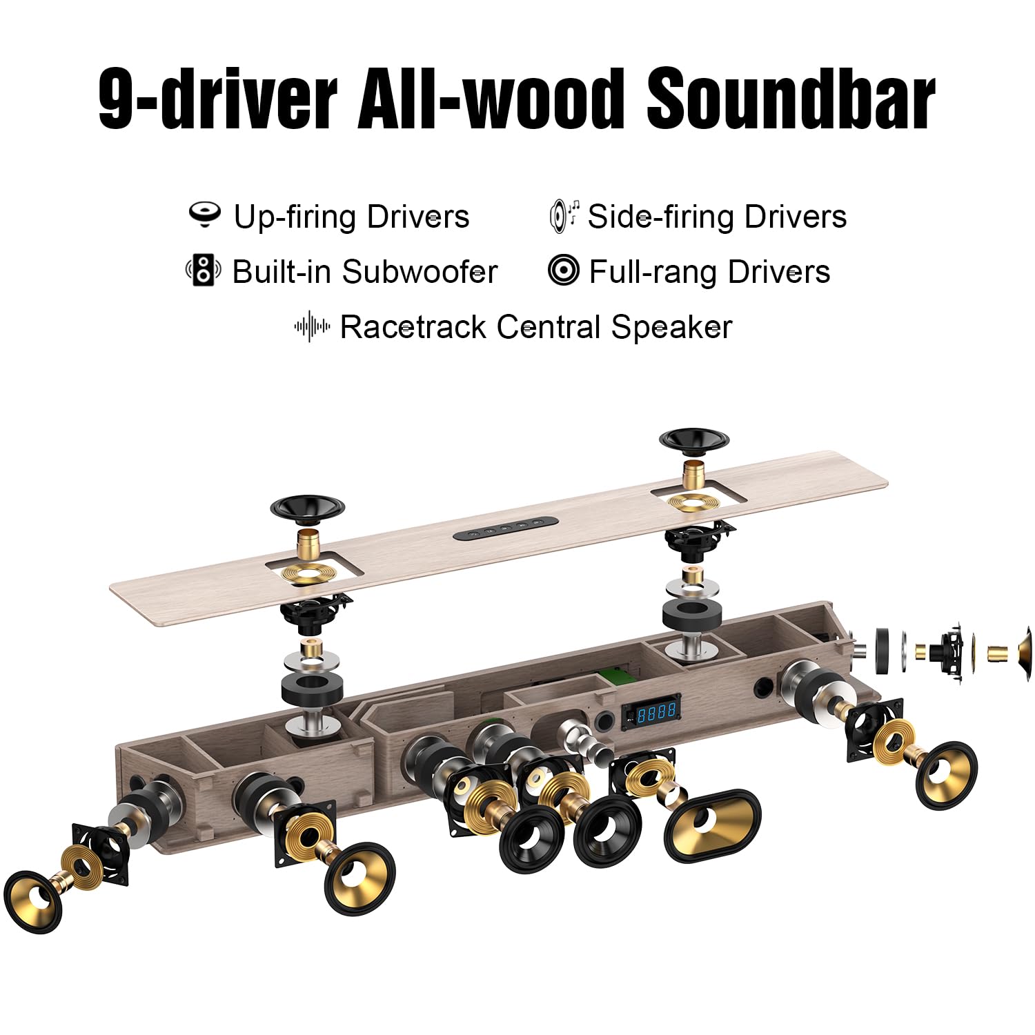 Hiwill 5.2.2Ch Wooden Dolby Atmos Soundbar, All-In-One Sound Bar For Smart Tv With Dual Built-In Subwoofer, Resonance Optimizati