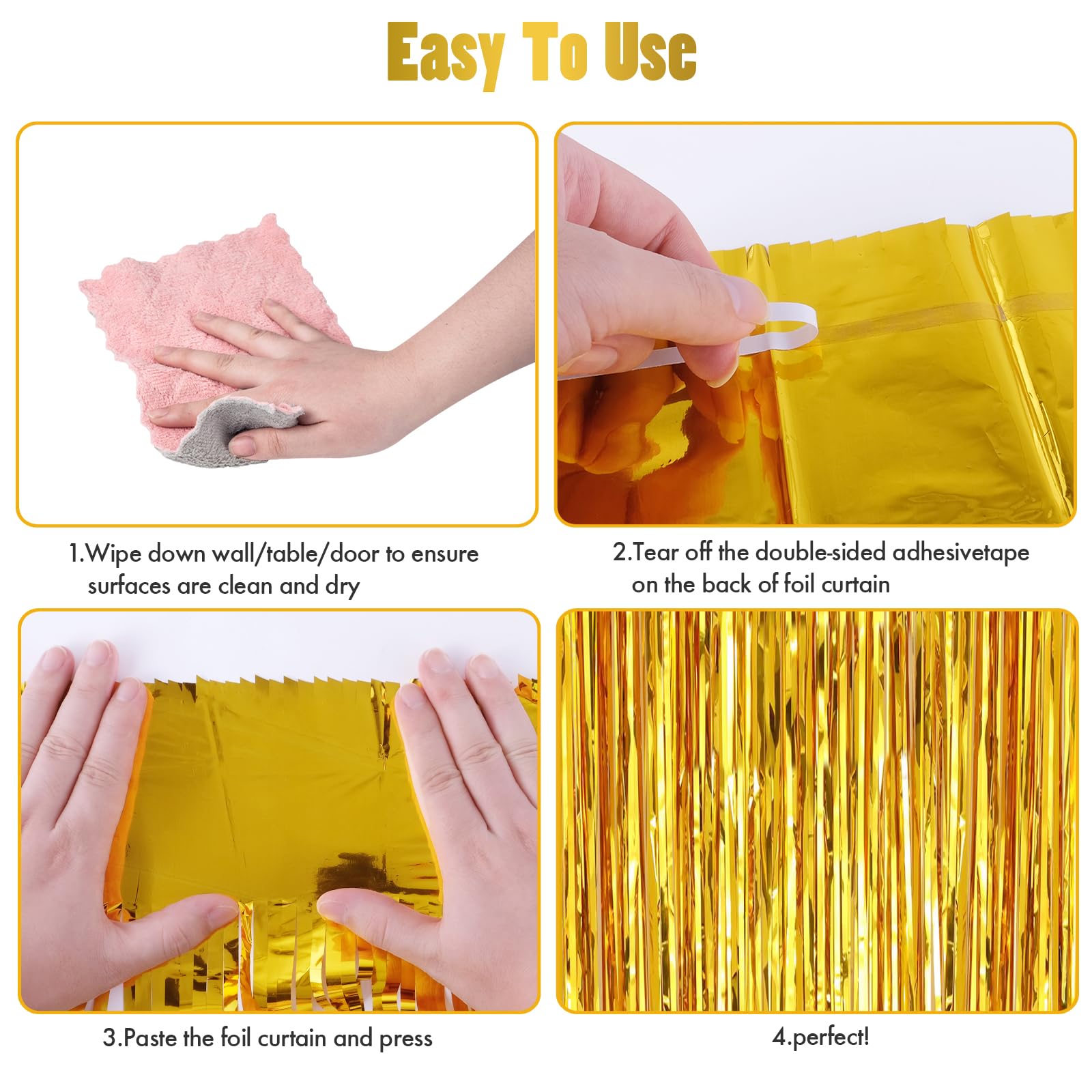 Canrevel 2 Pack 3.3X8.2 Feet Gold Foil Fringe Backdrop Curtains, Tinsel Streamers Birthday Party Decorations, Fringe Backdrop Fo
