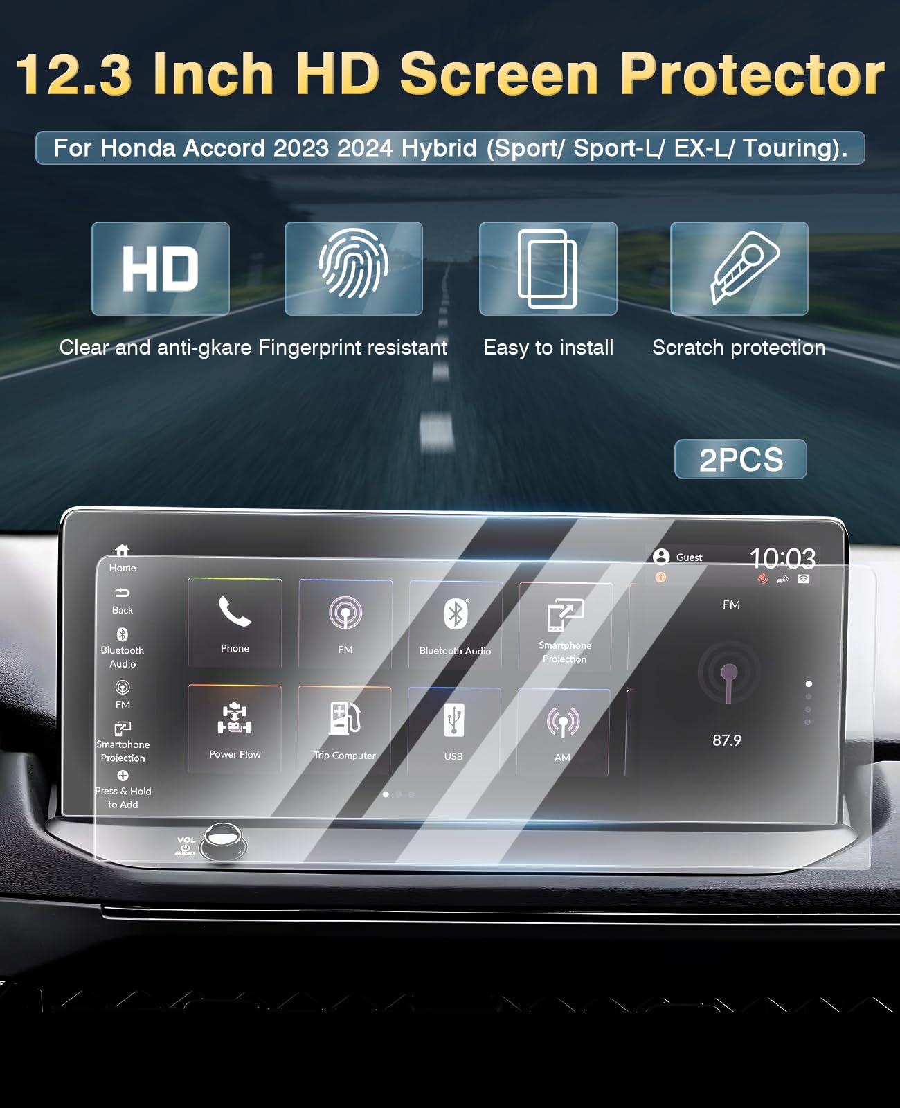 Sunsdrew 2Pcs Accord Screen Protector 2024 2023 Honda Accord 12.3 Inch Hybrid(Sport/Sport L/Ex L/Touring) Touchscreen Protector
