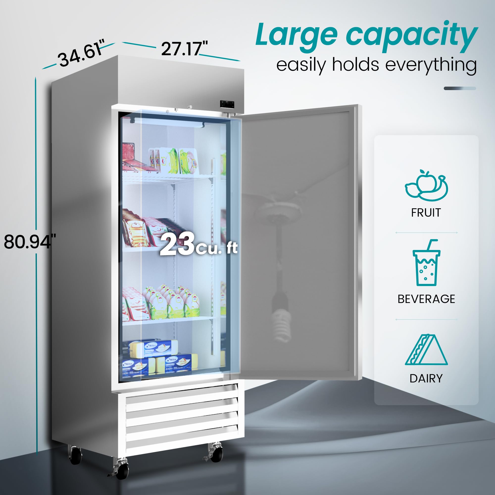 Kichking 27 '' W Dynamic Cooling Commercial Refrigerator 23 Cu. Ft Omnismart Temperature Control 33?~41? Stainless Steel Reach-I