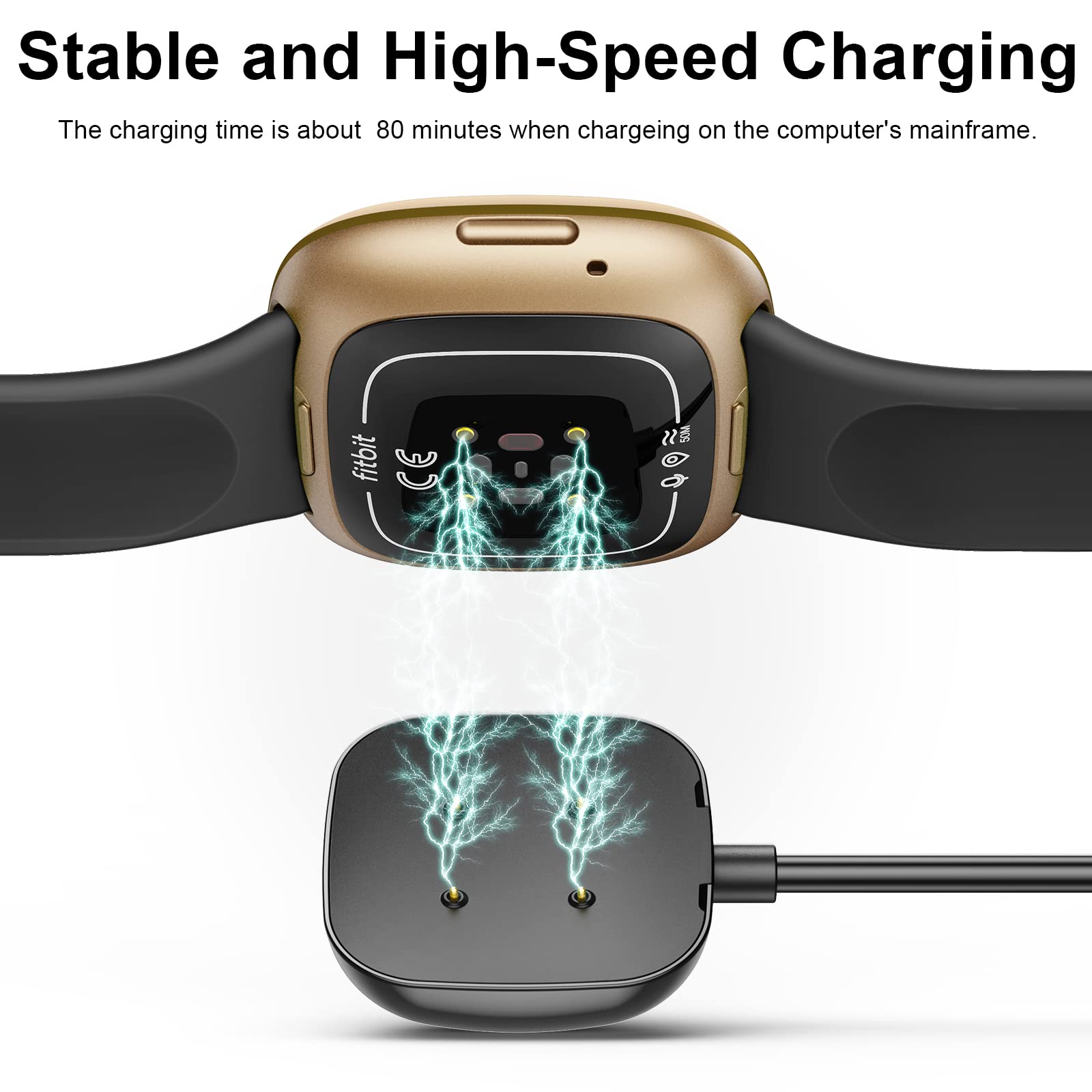 Charger Cable For Fitbit Versa 4/ Versa 3/ Fitbit Sense 2/ Sense Fitness Tracker, Soft Durable Replacement Usb Charging Cable, T