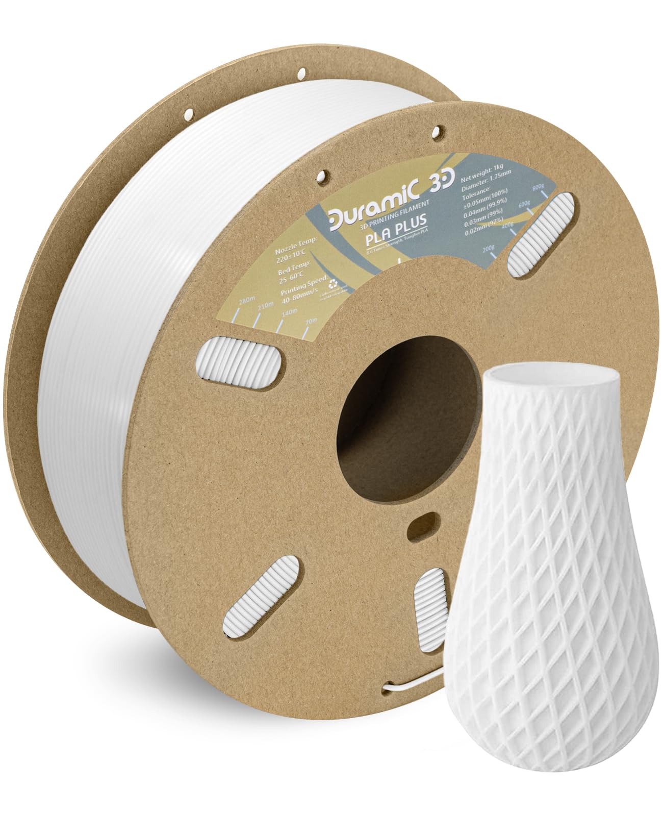 Duramic 3D Pla+ Filament 1.75Mm 1Kg White, Pla Plus 3D Printer Filament 1Kg Spool(2.2Lbs) Pla Pro Tougher And Stronger, Dimensio