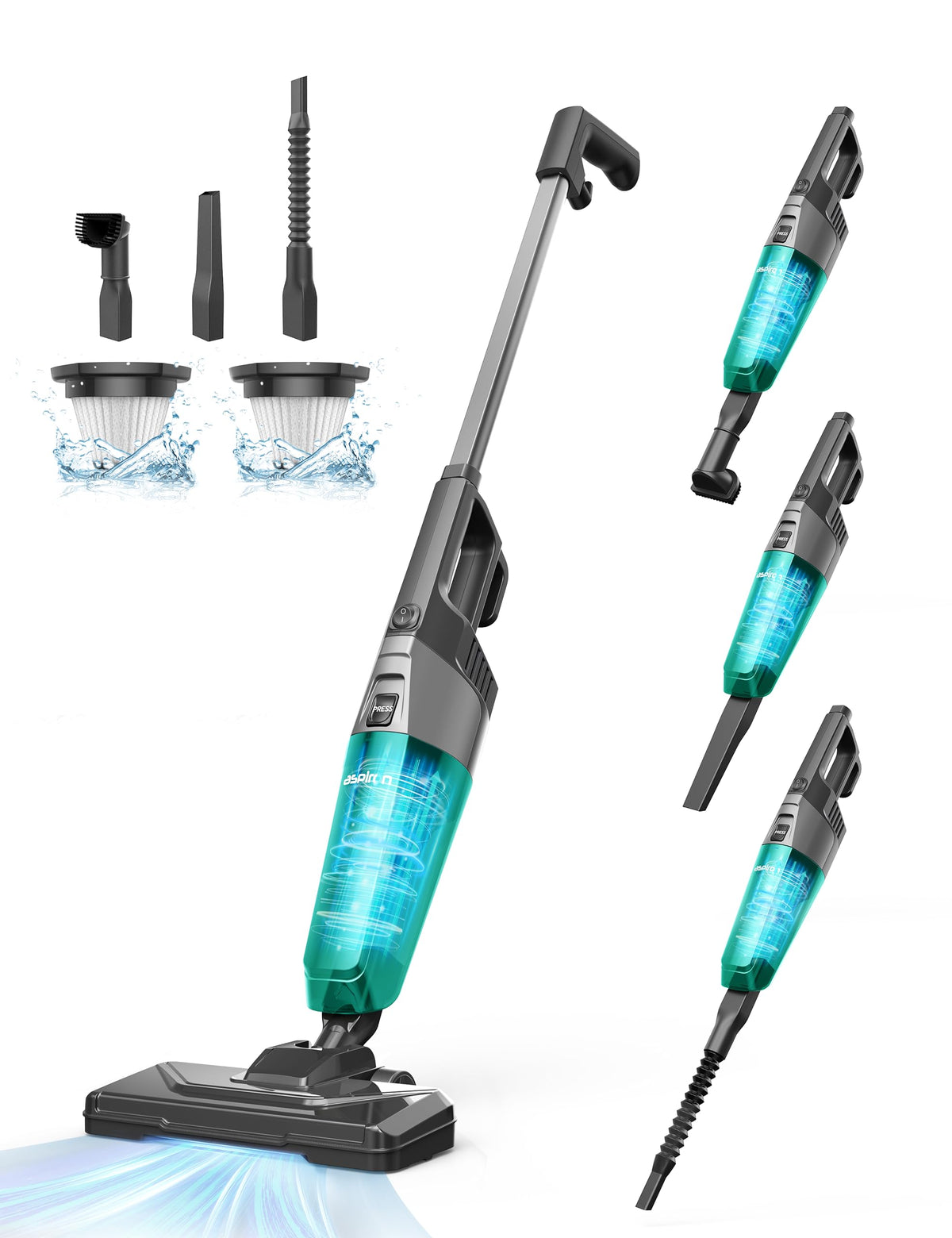 Aspiron Small Vacuum Cleaner, Stick Vacuum Cleaner With 20Kpa Powerful Suction & 0.88Qt Dust Cup And 32Ft Power Cord, 5 In 1 Han