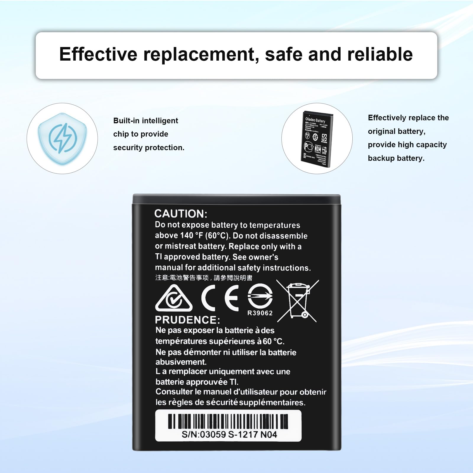 Oliadeo Ti 84 Plus Ce Battery   Replacement For Texas Instruments Ti 84 Plus Ce Battery   Part No 3.7L1200Spa, P11P35 11 N01 3.7
