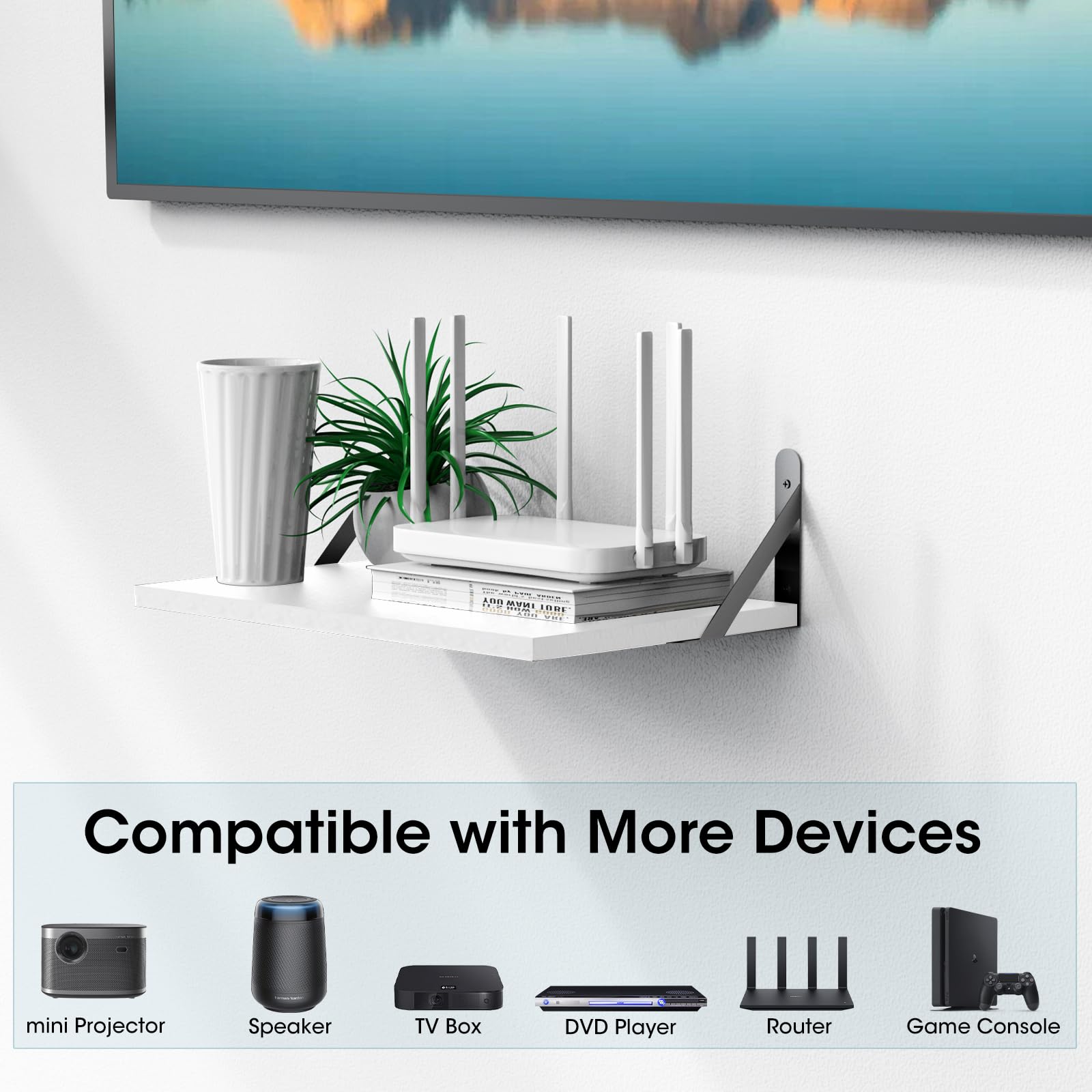 Dawasapat Projector Mount, White Small Mini Projector Shelf/Cable Box Wall Mount/Router Wall Mount, Projector Holder Stand Acces