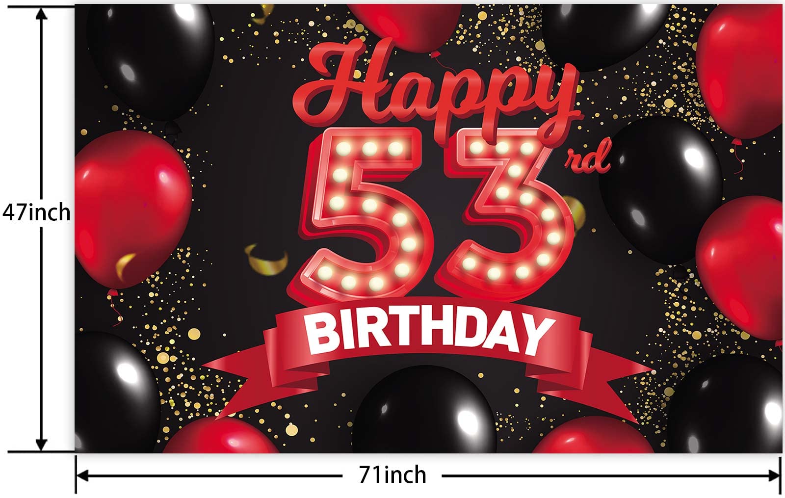 Happy 53Rd Birthday Red And Black Banner Backdrop Decorations Balloons Theme Decor For Girls Women Princess 53 Years Old Birthda