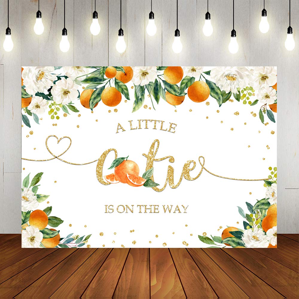 Lofaris A Little Cutie Is On The Way Baby Shower Backdrop Citrus Orange Gender Reveal Background Greenery Orange Floral Newborn