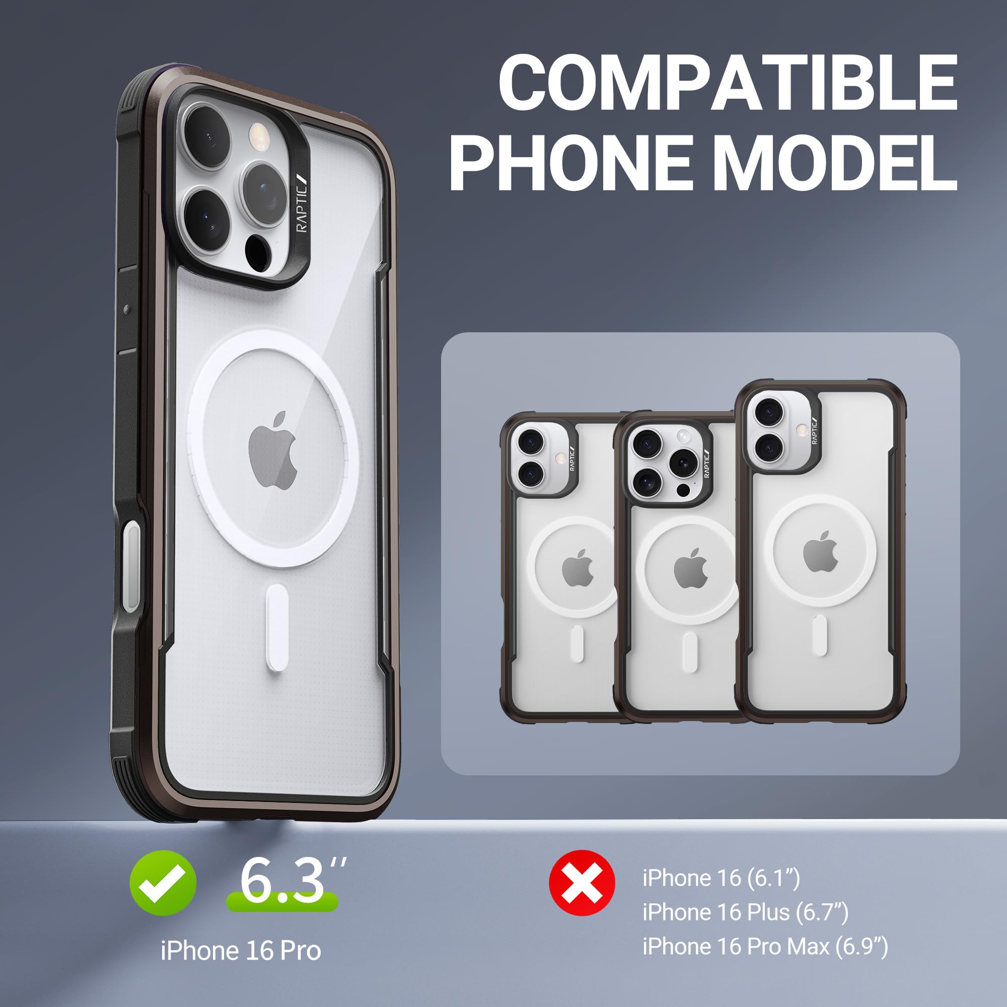 Raptic Shield Magnetic For Iphone 16 Pro Case, Compatible With Magsafe, [For 2024 Capture Button Shockproof Clear Case], Militar
