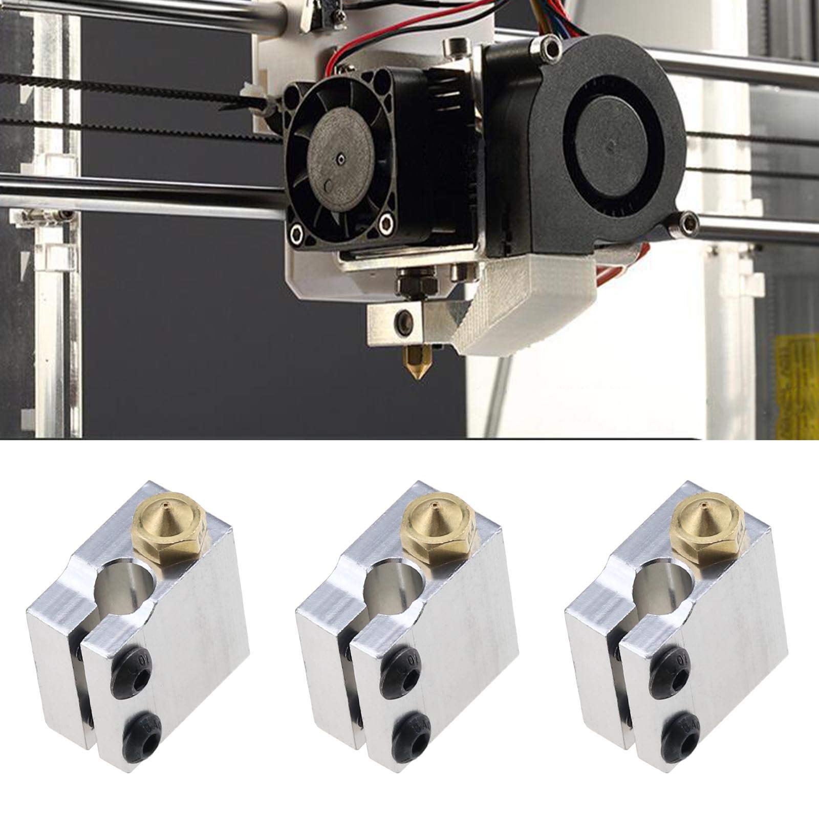 Micro Traders 3D Printer Part Each 5Pcs Aluminum Heater Blocks 5Pcs 0.4Mm Brass Nozzle Compatible With E3D V6 Volcano 1.75Mm Fil