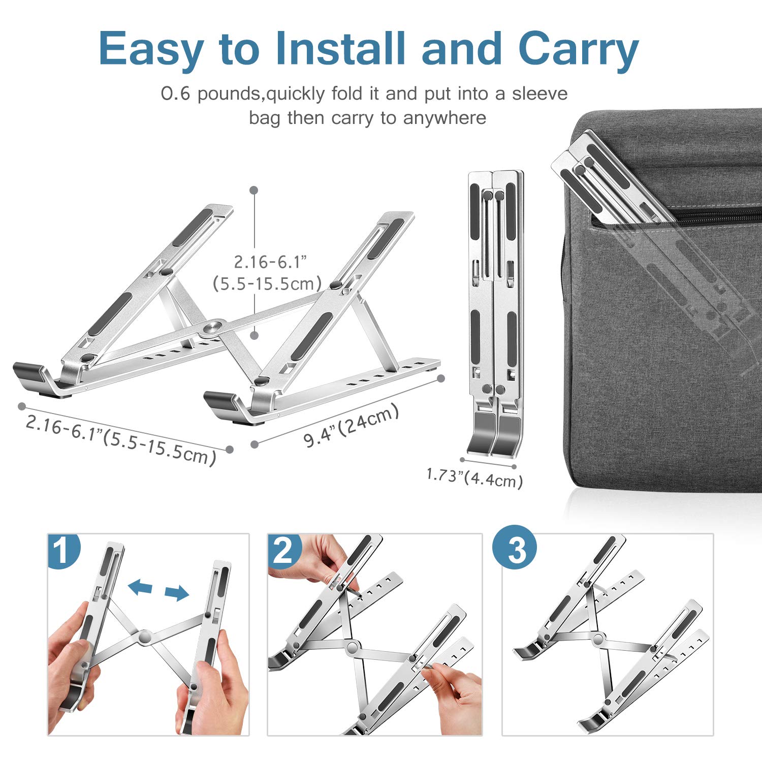 Ivoler Laptop Stand, Laptop Holder Riser Computer Tablet Stand, 6 Angles Adjustable Aluminum Ergonomic Foldable Portable Desktop Holder Compatible With Macbook,Ipad, Hp, Dell, Lenovo 10 15.6� Silver