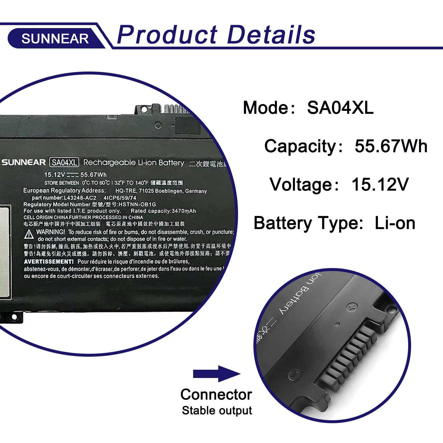 Sunnear Sa04Xl L43267 005 Laptop Battery Replacement For Hp Envy X360 15 Dr 15 Ds 15M Dr 15M Ds 15Z Ds 15T Dr 17 Cg 17M Cg 17T C
