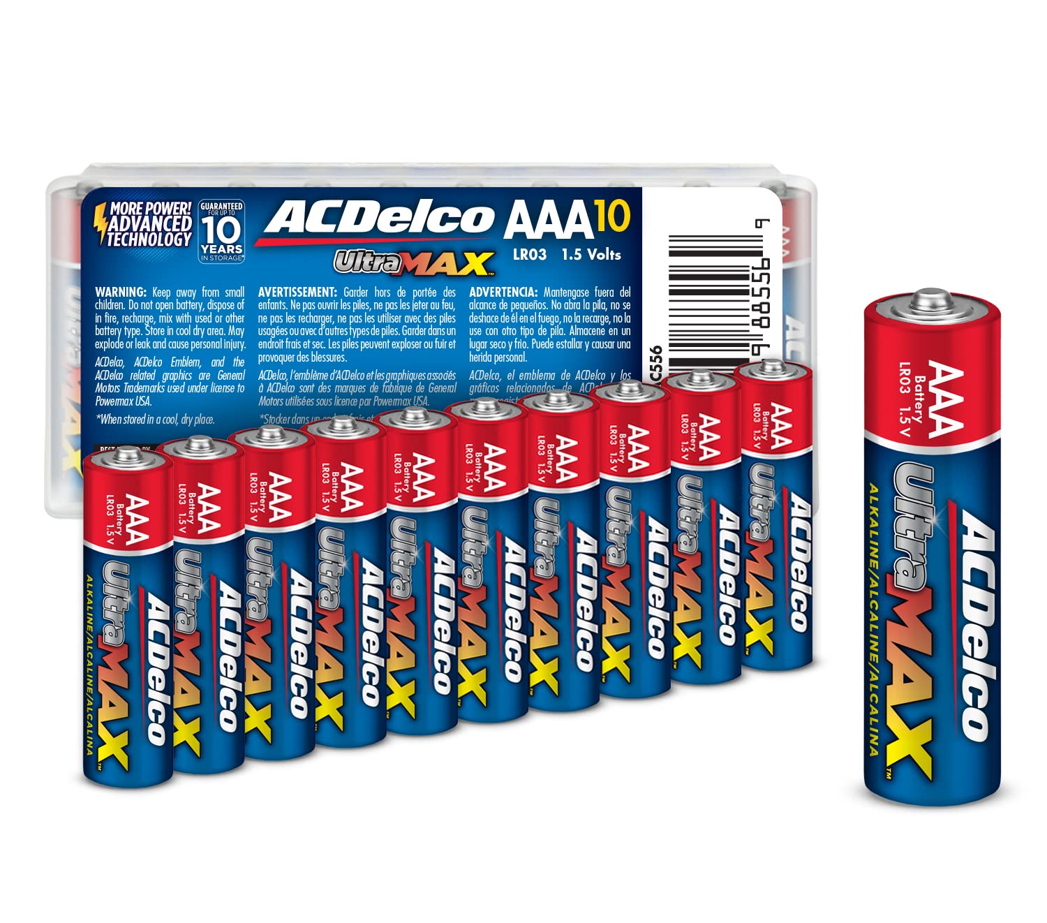 Acdelco Ultramax 10 Count Aaa Batteries, Alkaline Battery With Advanced Technology, 10 Year Shelf Life, Recloseable Packaging