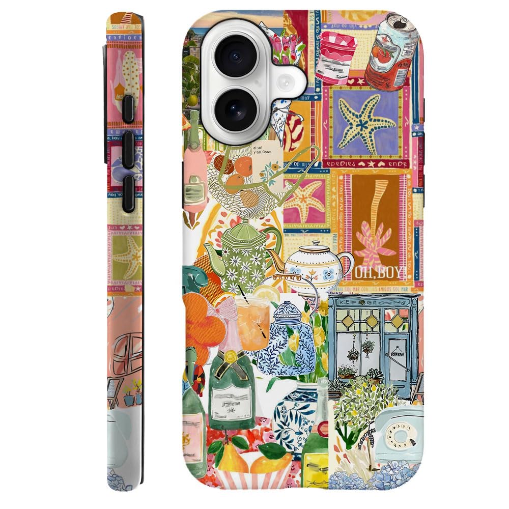 Compatible with iPhone 17,Durable & Shockproof Phone Case Cover Design - Vintage Botanical Teapot Collage Floral