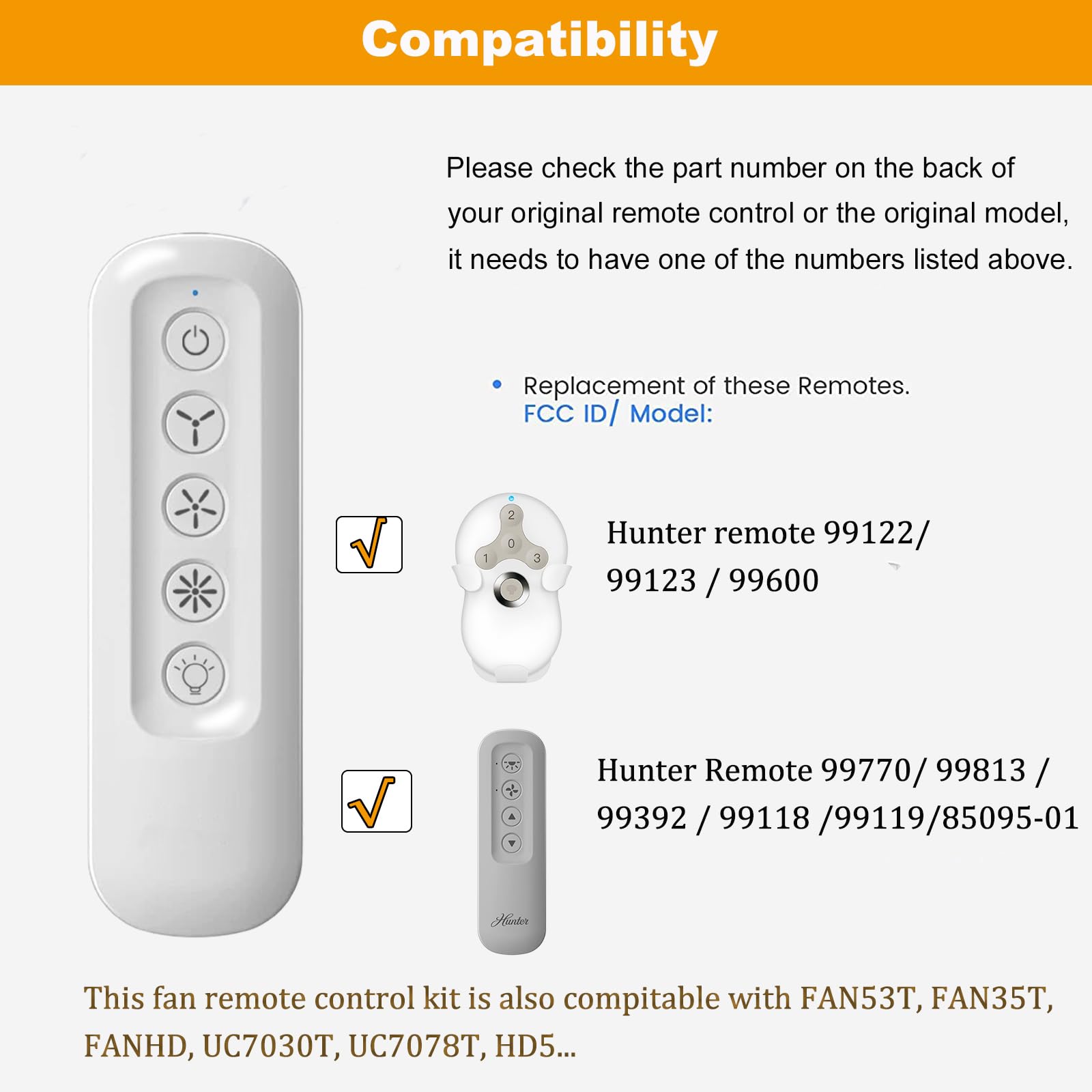 Ceiling Fan Remote Control Kit Compatible With Hampton Bay Hunter 99392 99770 99813 99815 99384 99772 99122 99123 99600, 3 Speed