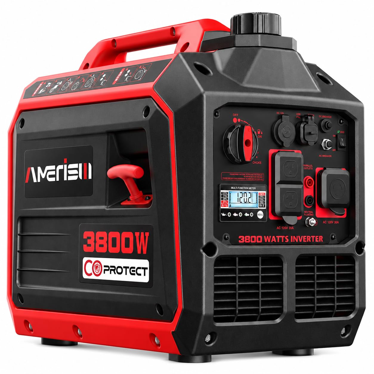 AMERISUN 3800W Portable Inverter Generator with CO Sensor, Quiet and Lightweight Gas Generator for Camping, Home Use, RV Ready 3