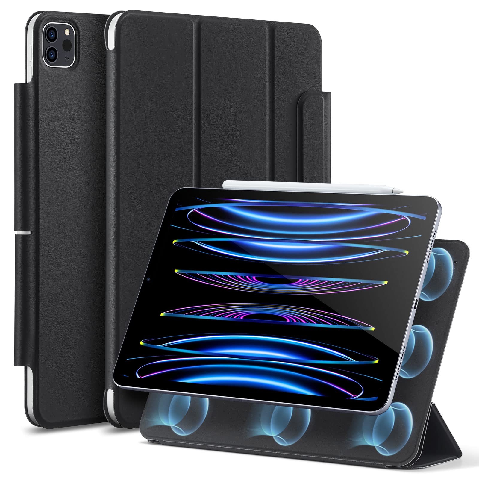 Esr For Ipad Pro 11 Inch Case, Ipad 11 Pro Case (2022/2021/2020, 4Th/3Rd/2Nd Generation), Convenient Magnetic Attachment, 2 Way Stand, Full Pencil 2 Support, Rebound Magnetic Case,Durable Black