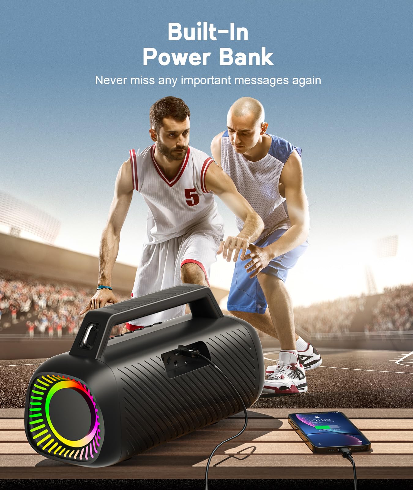 Ortizan Portable Bluetooth Speaker Loud, 80W Peak, Bass Up, 20H Playtime, Ipx7 Waterproof, Rgb Lights, Wireless Stereo Pairing,