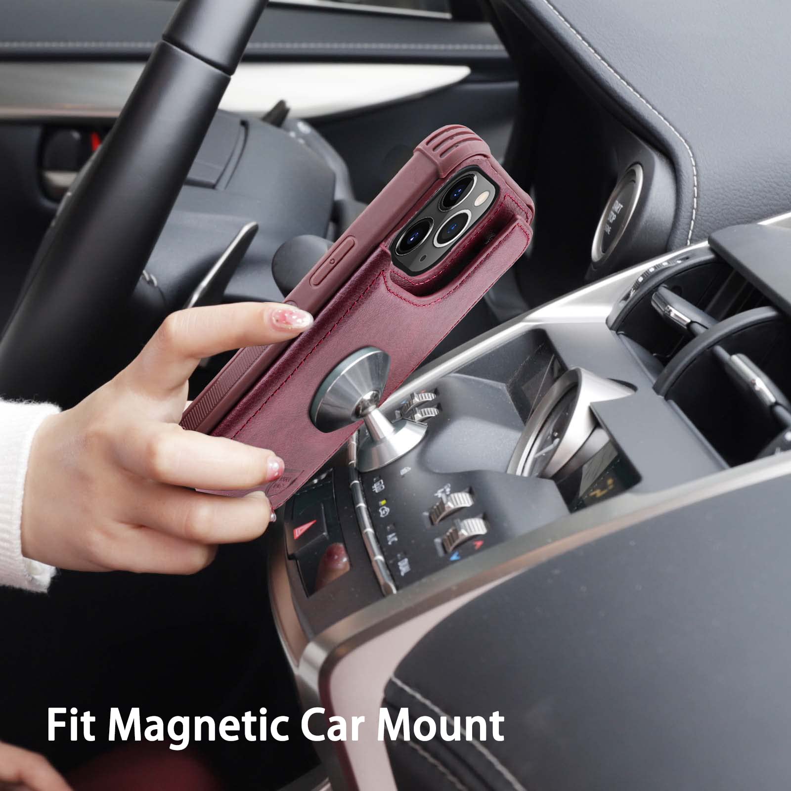 Vanavagy Wallet Case Compatible For Iphone 14 Pro For Women Men,Pu Leather Flip Folio Phone Case Cover Fits Magnetic Car Mount W