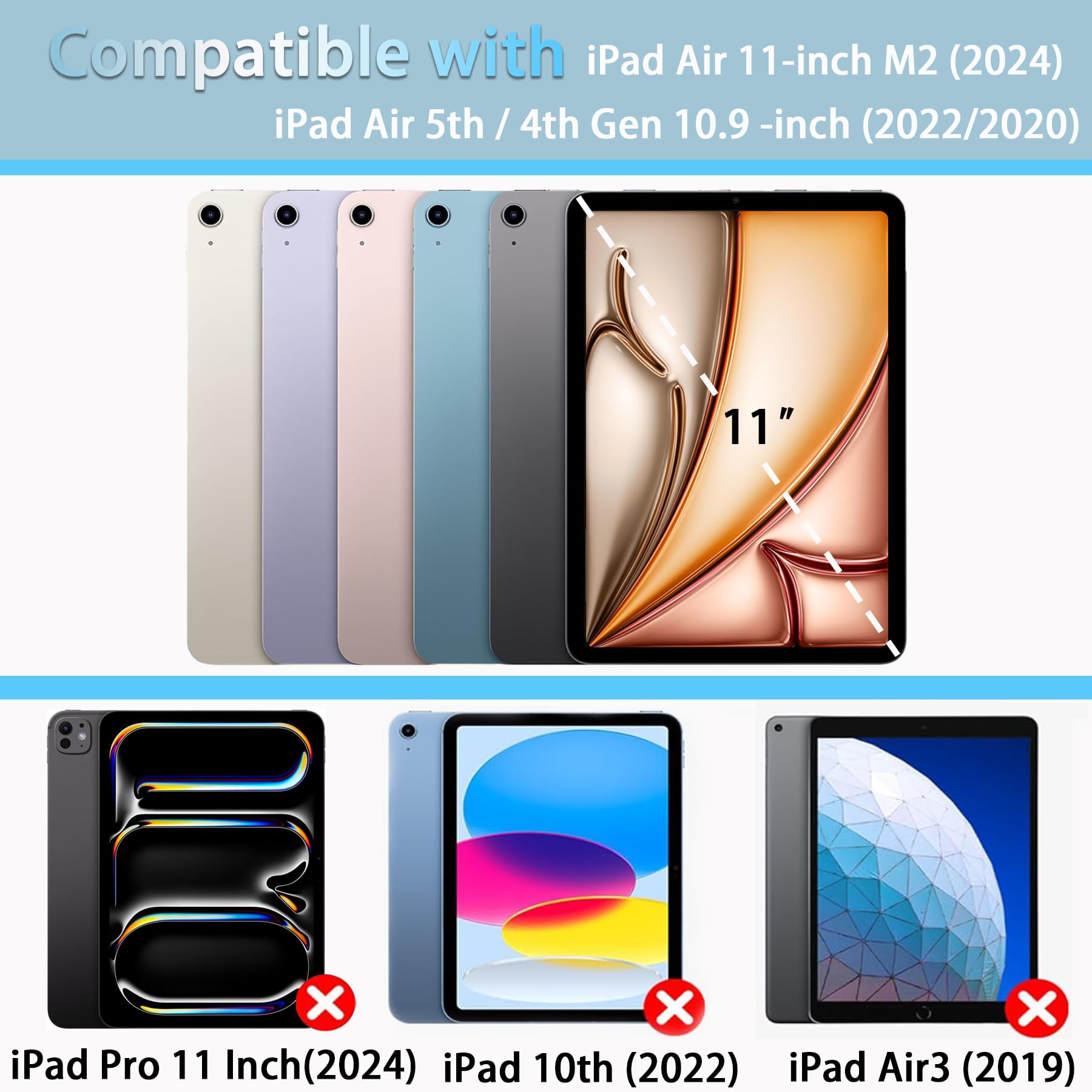 Rantice Case For Ipad Air 11 Inch/Ipad Air 6Th/5Th/4Th Generation 10.9'' With Pencil Holder & Kickstand, Slim Sparkly Glitter Sh