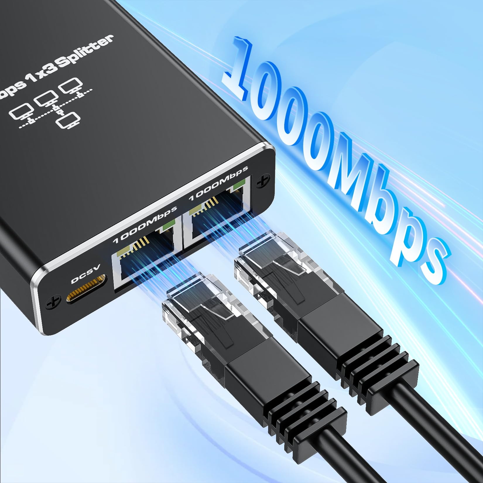 Alyydbg Ethernet Splitter 1 To 3, 1000Mbps Rj45 Internet Splitter With Usb Power Cable, Lan Splitter Using Cat5/5E/6/7/8 Cable F