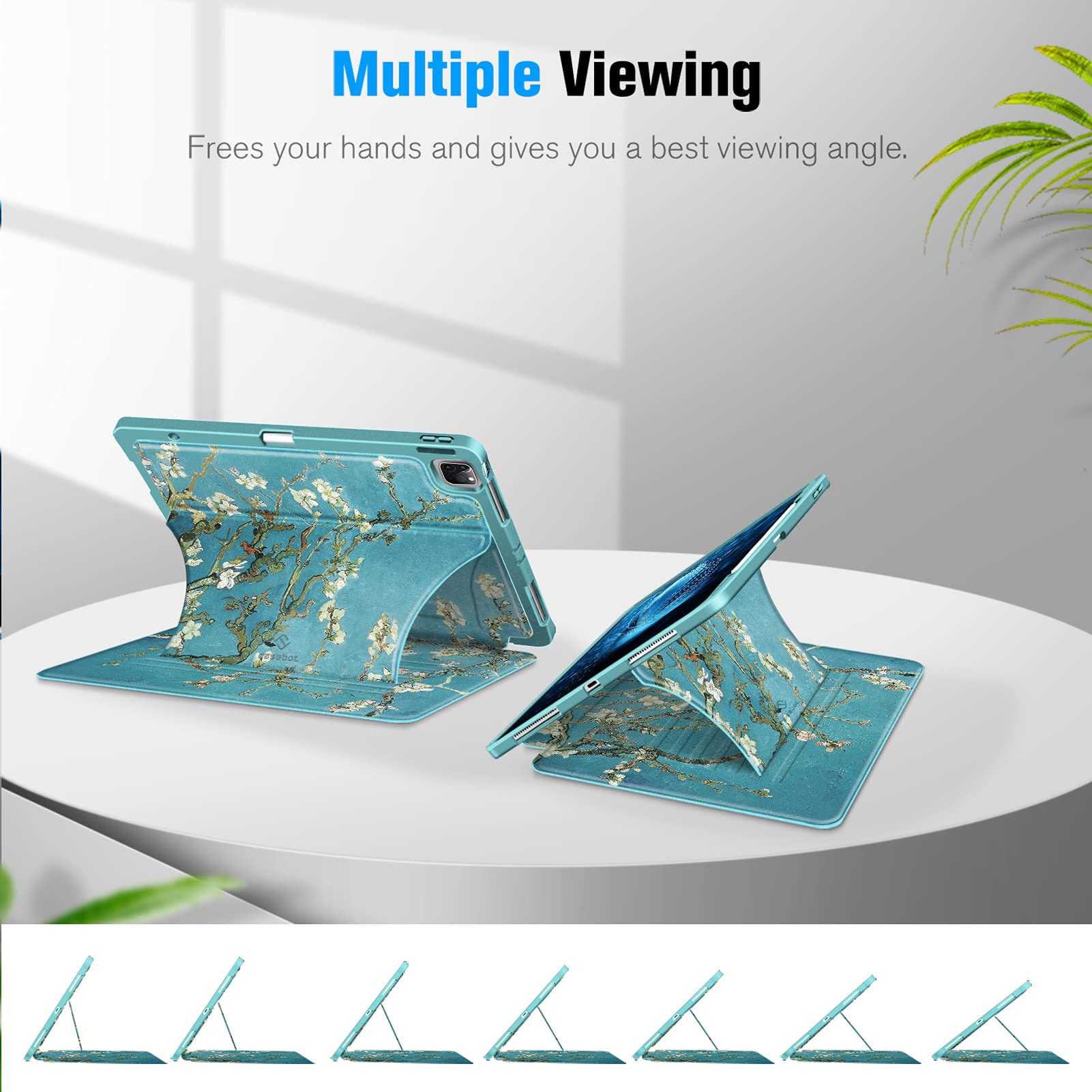 Casebot Magnetic Case For Ipad Pro 12.9 Inch 6Th Generation 2022, Multiple Angle Shockproof Rugged Stand Case, Soft Tpu Back Cover W/Pencil Holder, Also Fit Ipad Pro 12.9' 5Th/4Th/3Rd Gen, Blossom