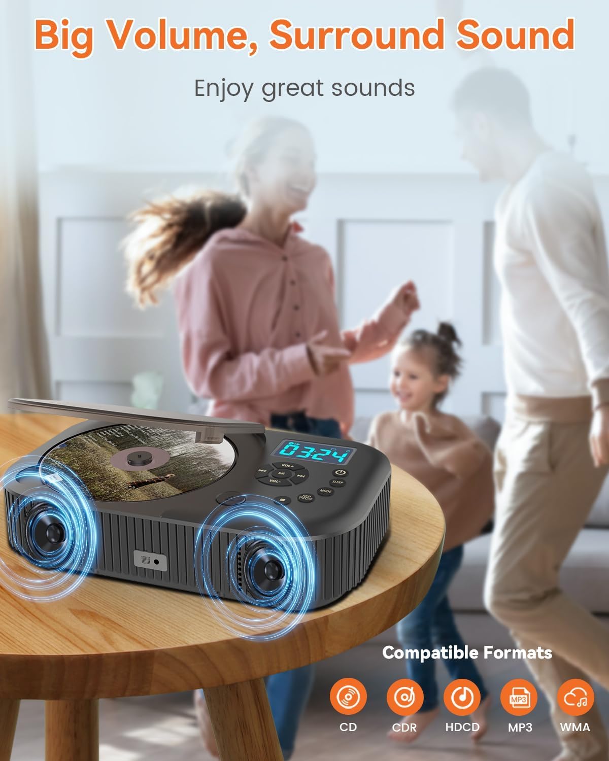 Cd Player Portable,Monodeal Dual Stereo Speakers Portable Cd Player With Bluetooth Speakers, 4000Mah Rechargeable Cd Player Bluetooth For Car/Home With Remote Control,Support Usb/Aux,Headphone Jack