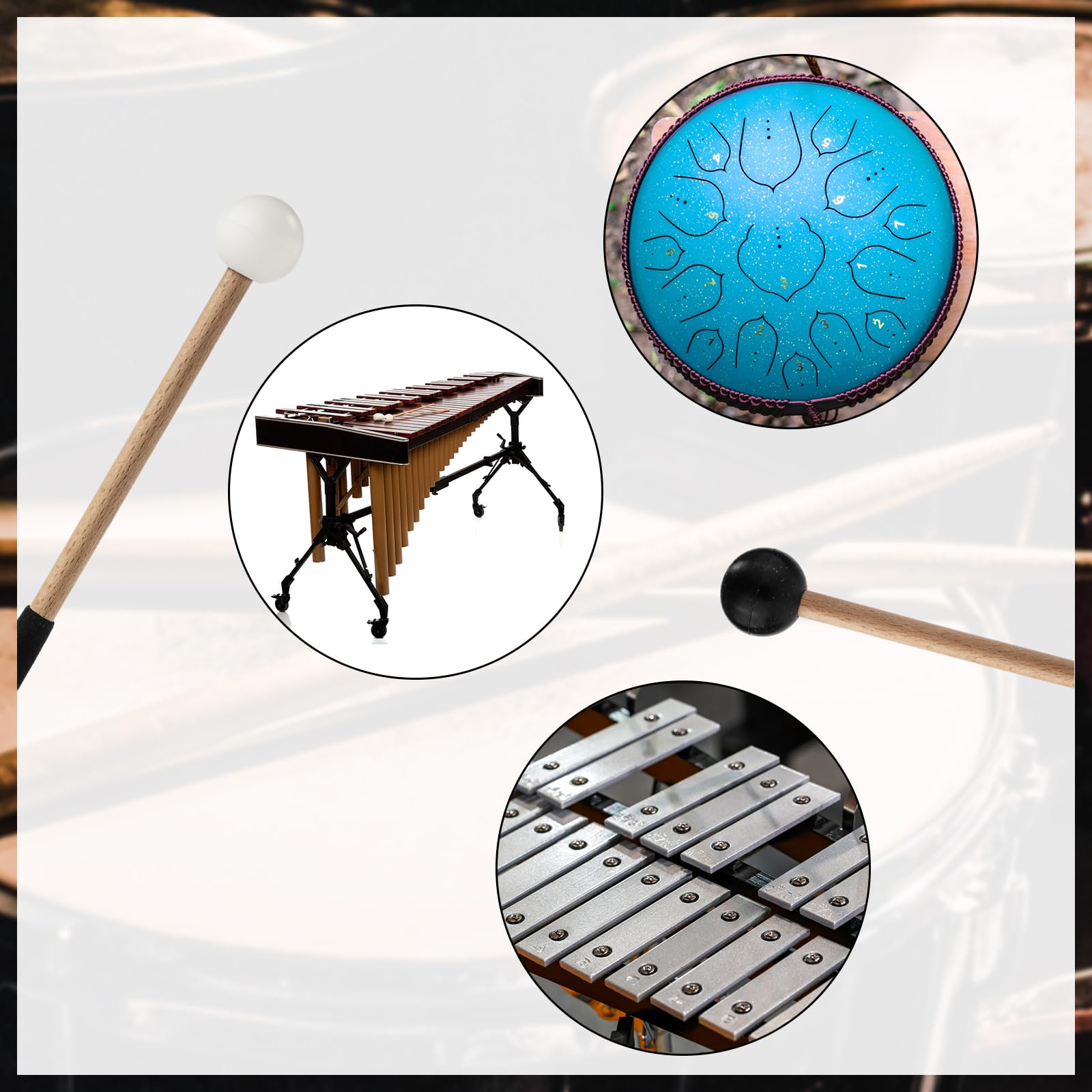 2 Pairs Xylophone Mallets, 8.6 Inch Rubber Percussion Sticks With Soft Rubber Handle, For Glockenspiel Marimba Timpani Tongue Dr